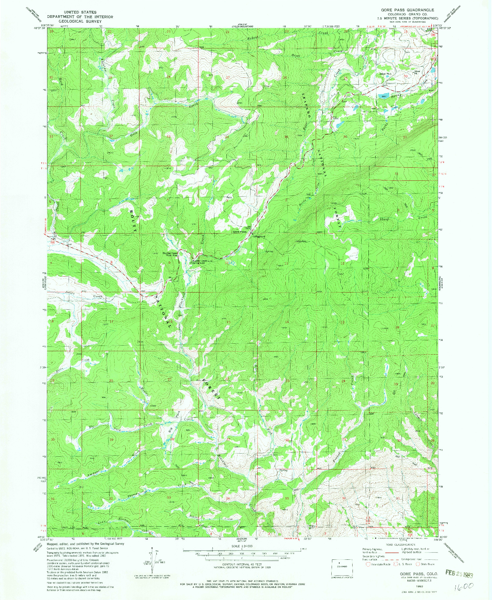 USGS 1:24000-SCALE QUADRANGLE FOR GORE PASS, CO 1980