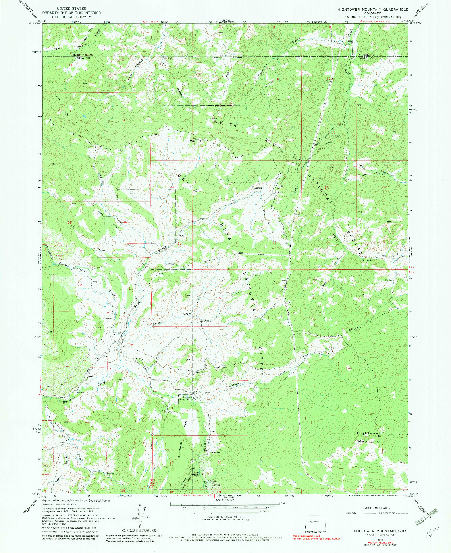 USGS 1:24000-SCALE QUADRANGLE FOR HIGHTOWER MOUNTAIN, CO 1963