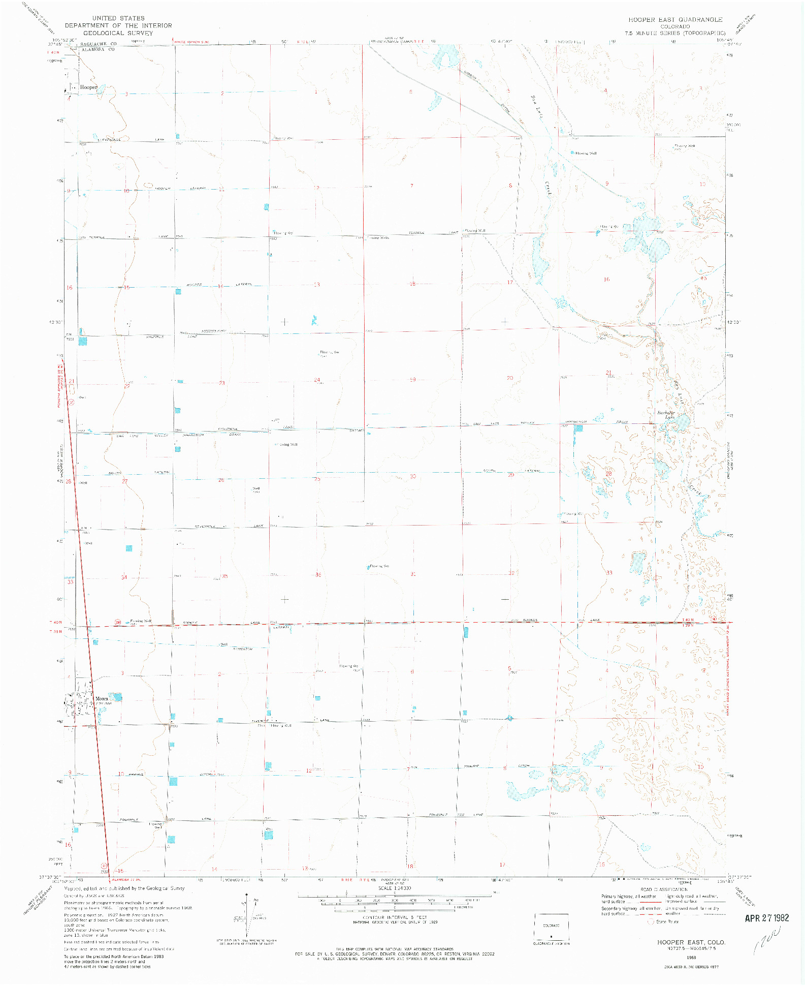 USGS 1:24000-SCALE QUADRANGLE FOR HOOPER EAST, CO 1968