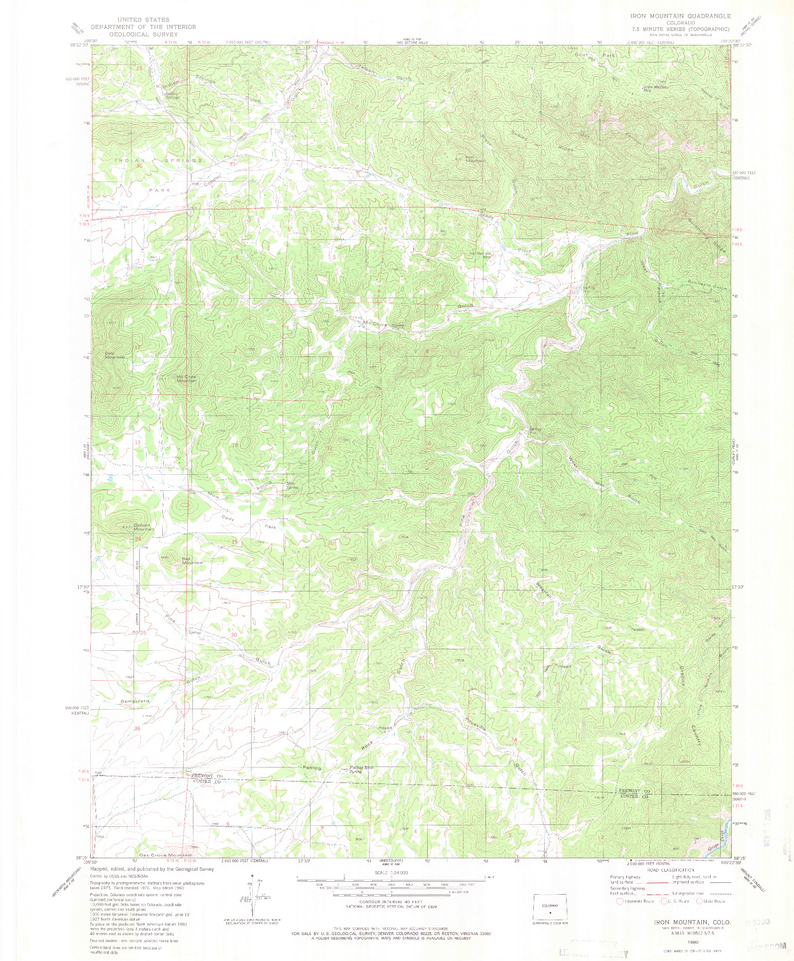 USGS 1:24000-SCALE QUADRANGLE FOR IRON MOUNTAIN, CO 1980