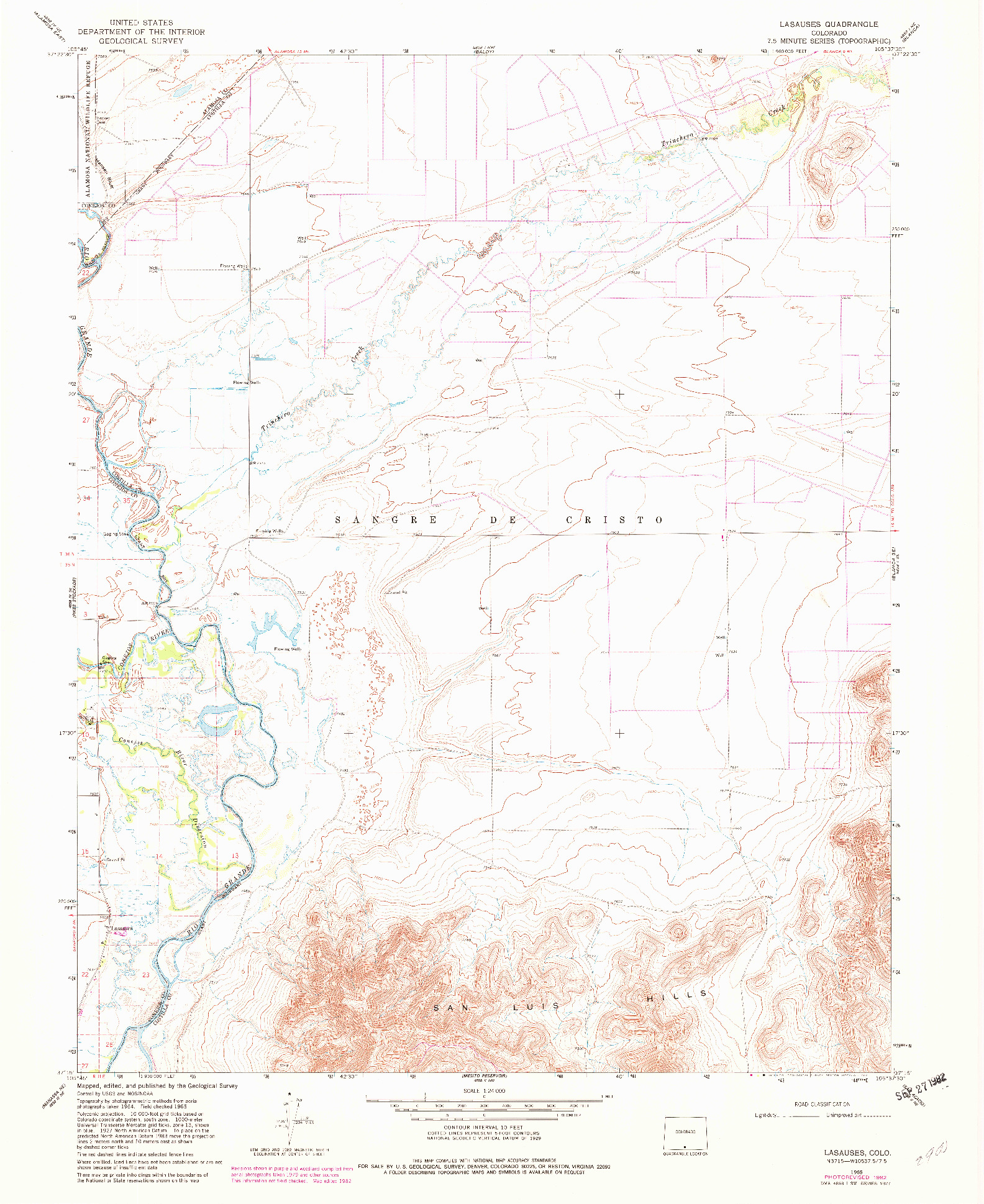 USGS 1:24000-SCALE QUADRANGLE FOR LASAUSES, CO 1965