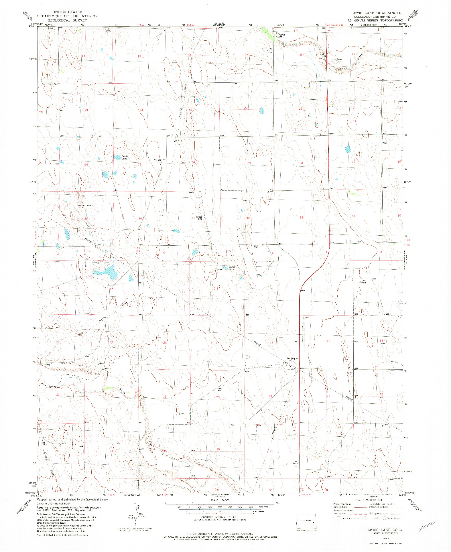 USGS 1:24000-SCALE QUADRANGLE FOR LEWIS LAKE, CO 1982