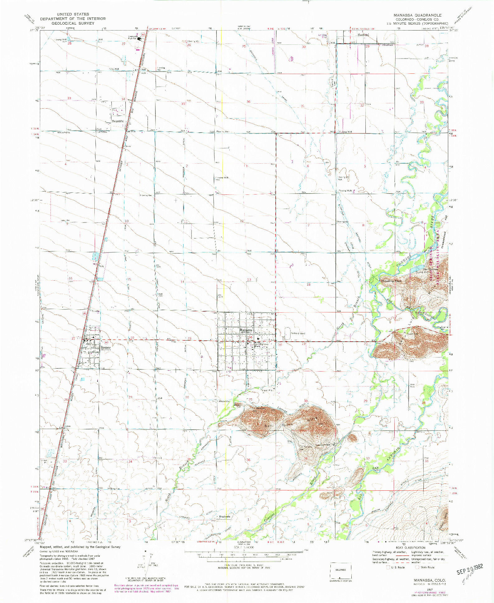 USGS 1:24000-SCALE QUADRANGLE FOR MANASSA, CO 1967