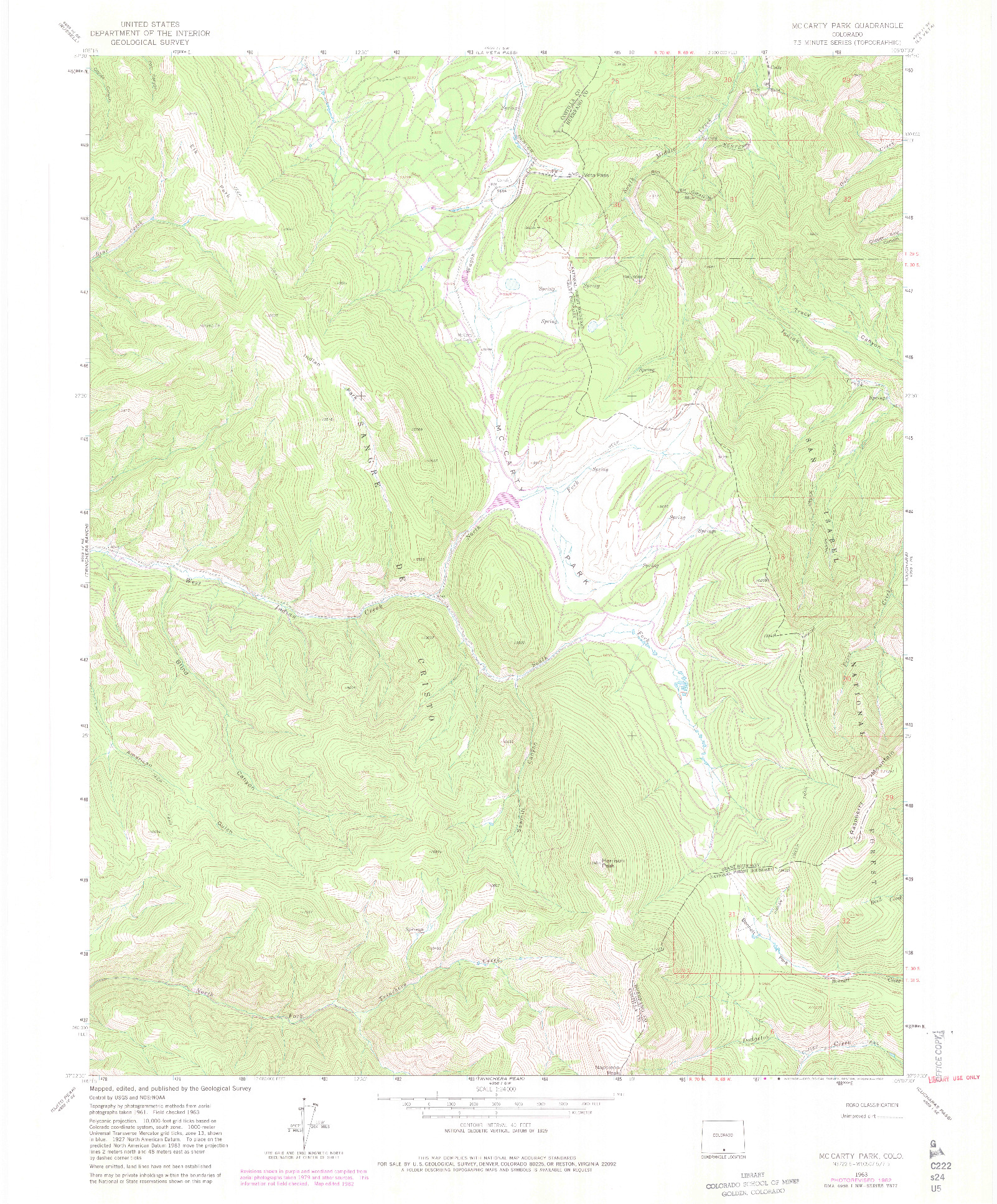 USGS 1:24000-SCALE QUADRANGLE FOR MC CARTY PARK, CO 1963