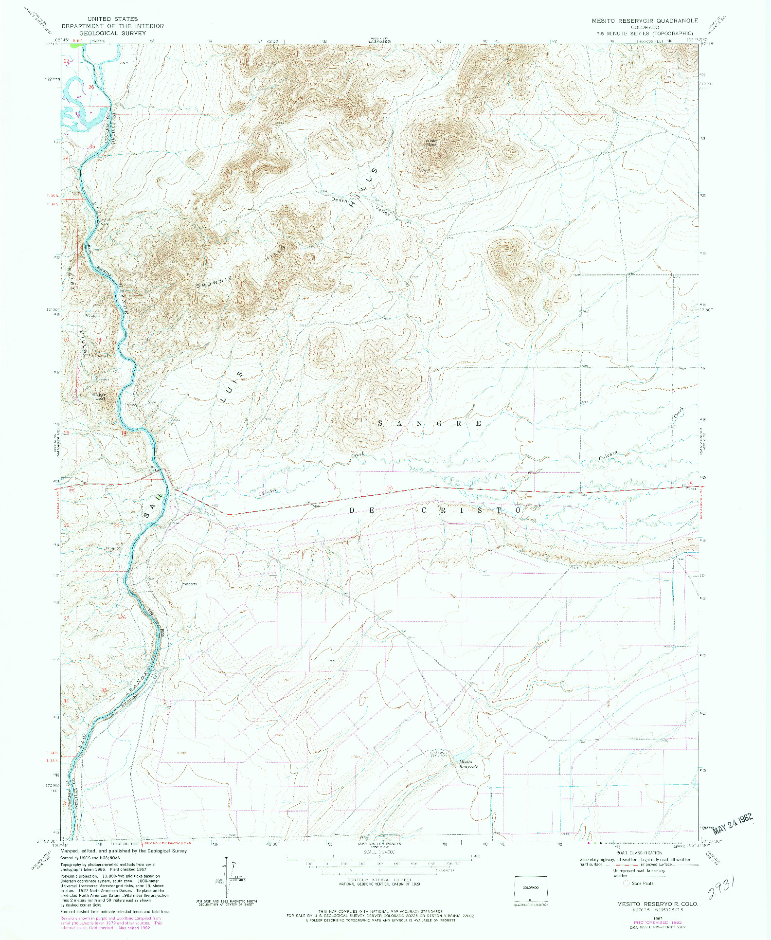 USGS 1:24000-SCALE QUADRANGLE FOR MESITO RESERVOIR, CO 1967