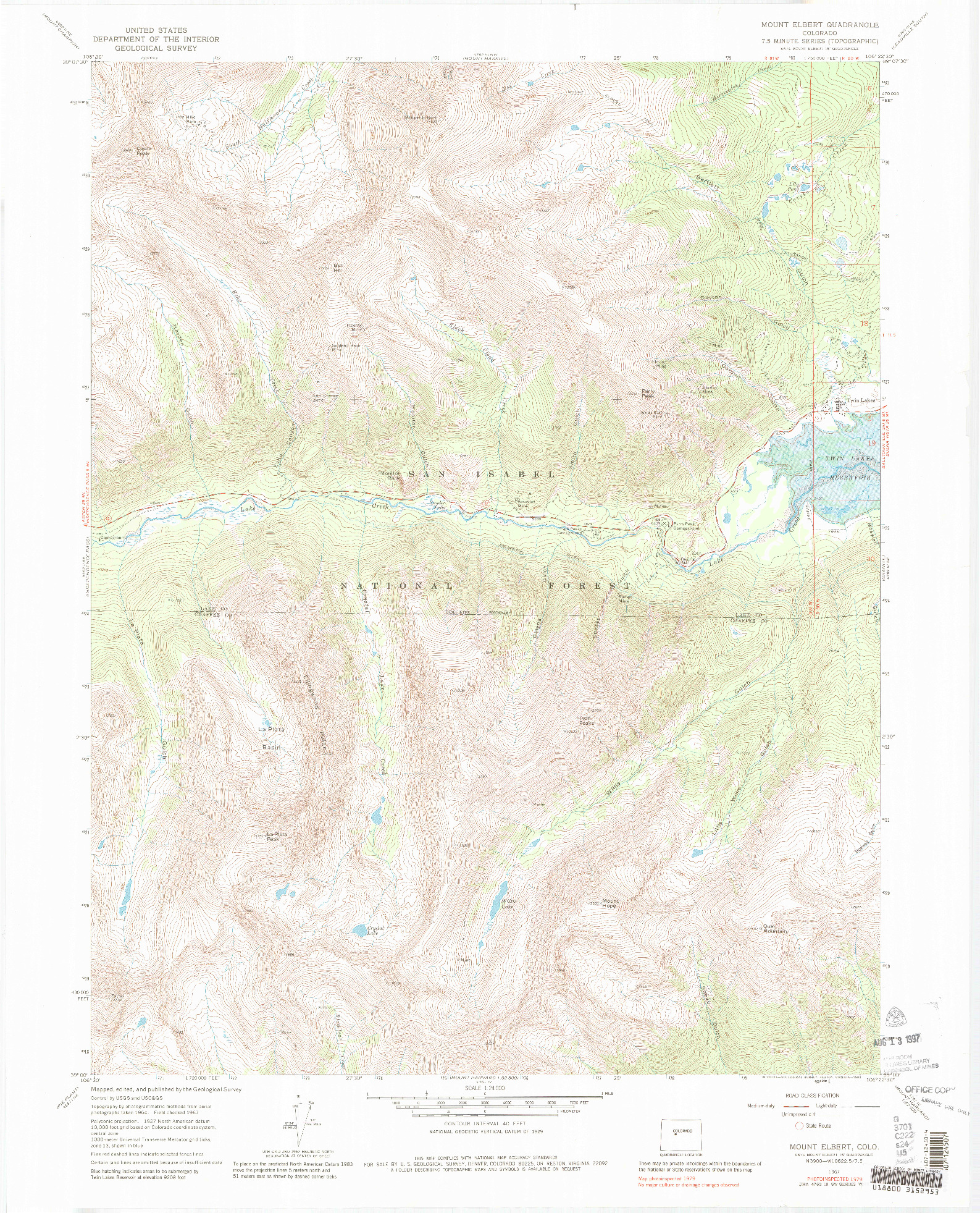USGS 1:24000-SCALE QUADRANGLE FOR MOUNT ELBERT, CO 1967