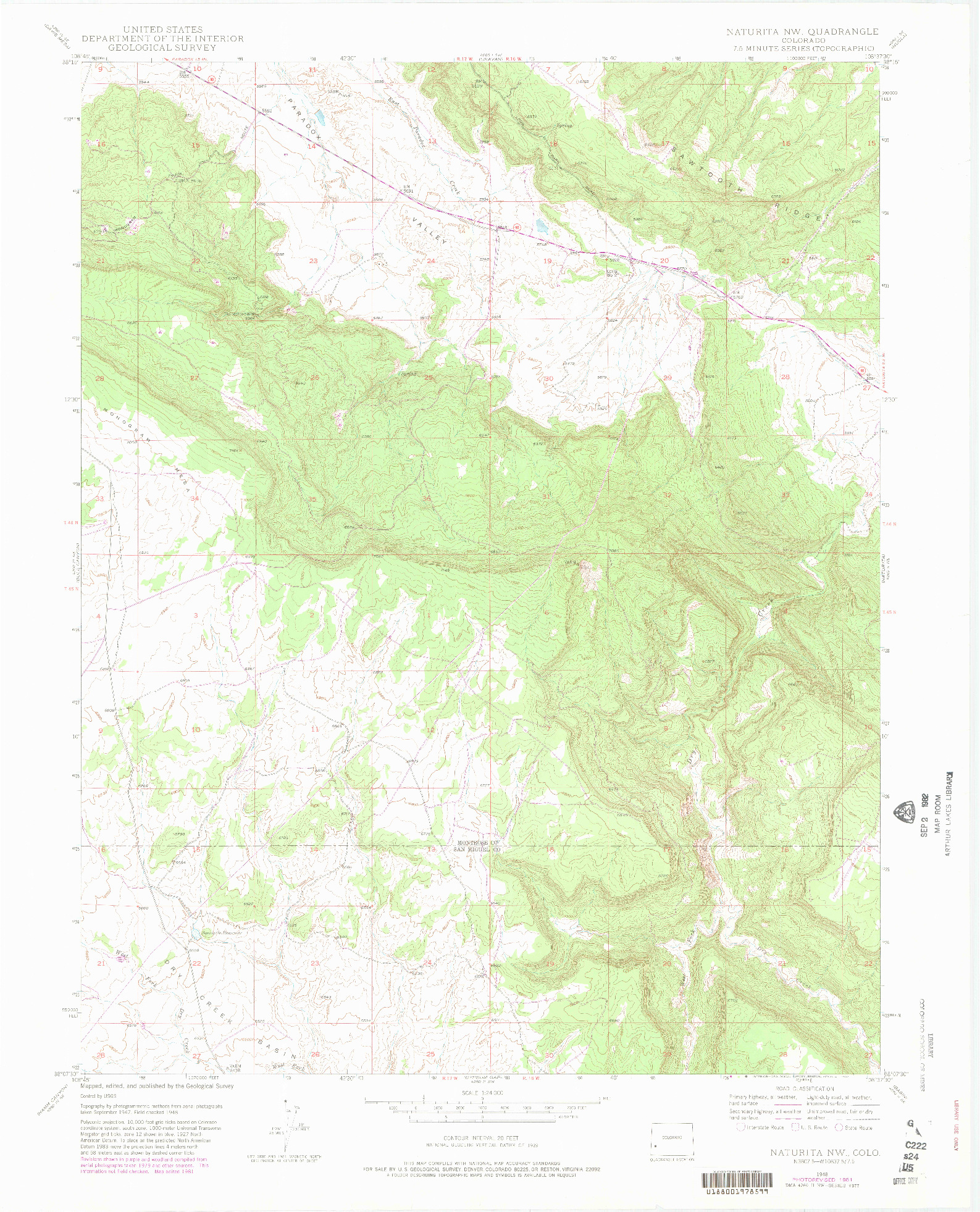 USGS 1:24000-SCALE QUADRANGLE FOR NATURITA NW, CO 1948