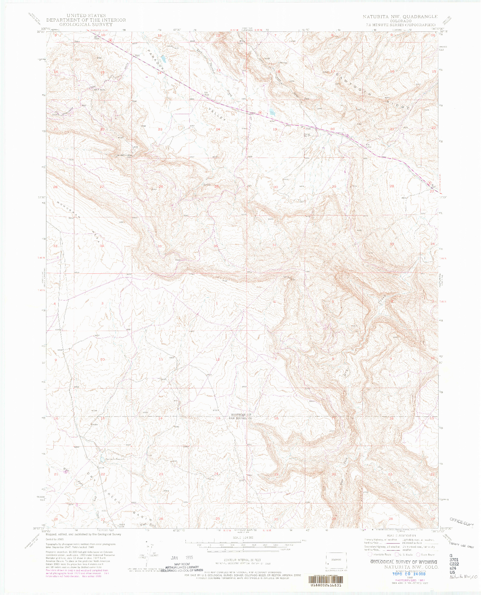USGS 1:24000-SCALE QUADRANGLE FOR NATURITA NW, CO 1948