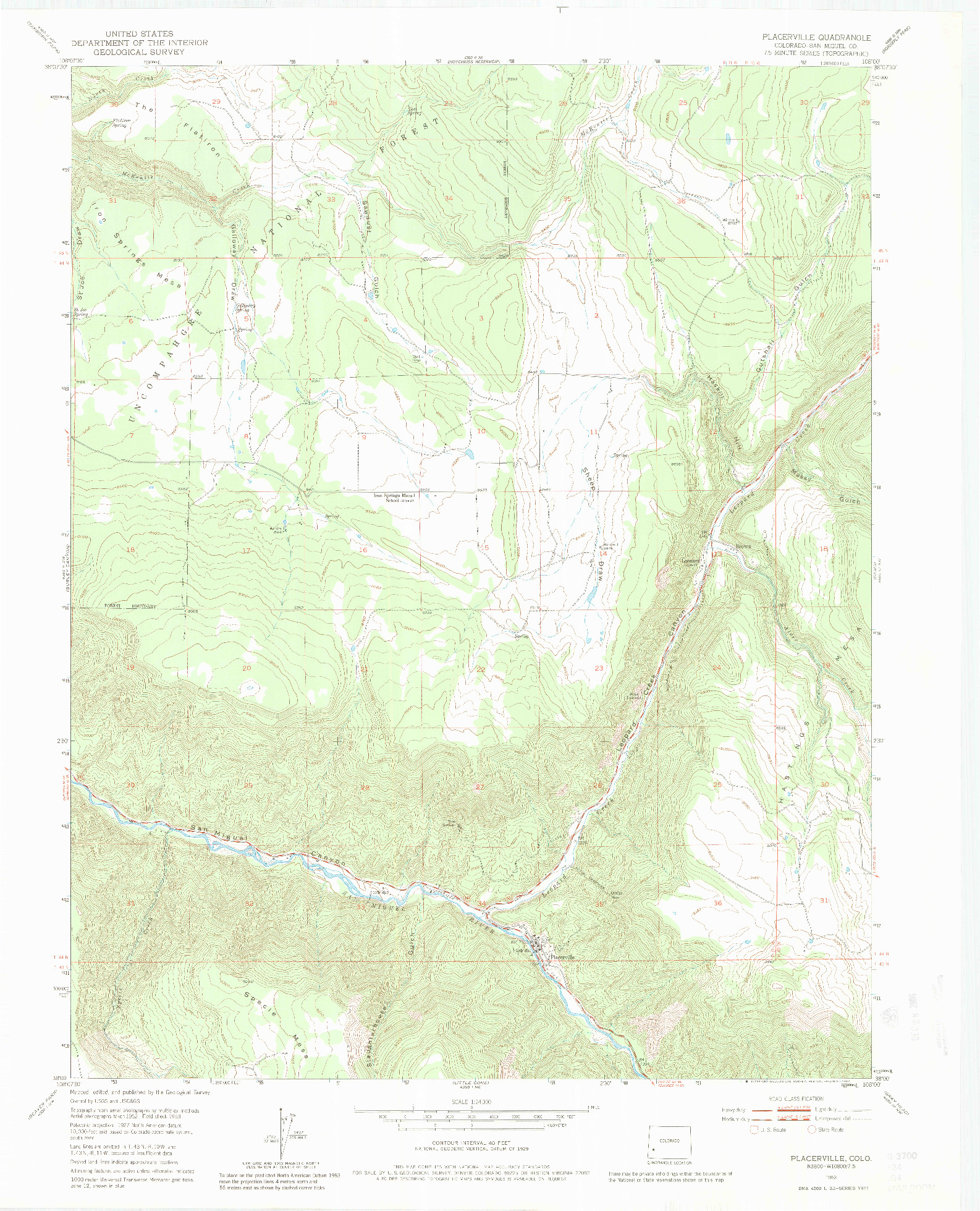 USGS 1:24000-SCALE QUADRANGLE FOR PLACERVILLE, CO 1953