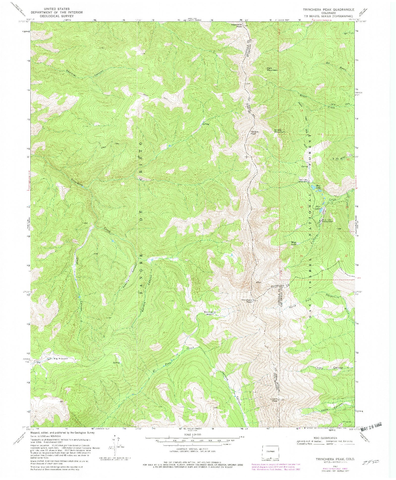 USGS 1:24000-SCALE QUADRANGLE FOR TRINCHERA PEAK, CO 1967