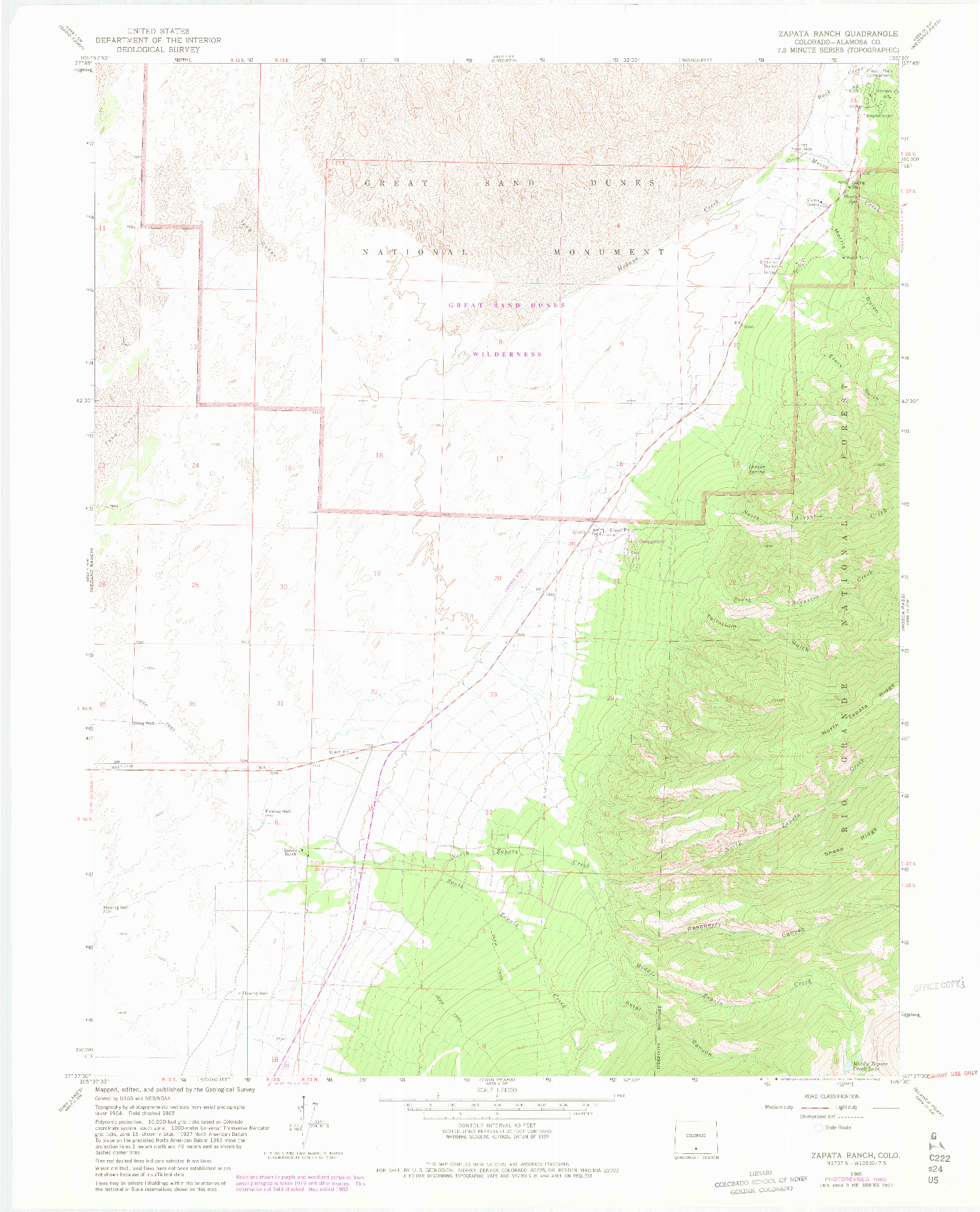 USGS 1:24000-SCALE QUADRANGLE FOR ZAPATA RANCH, CO 1965