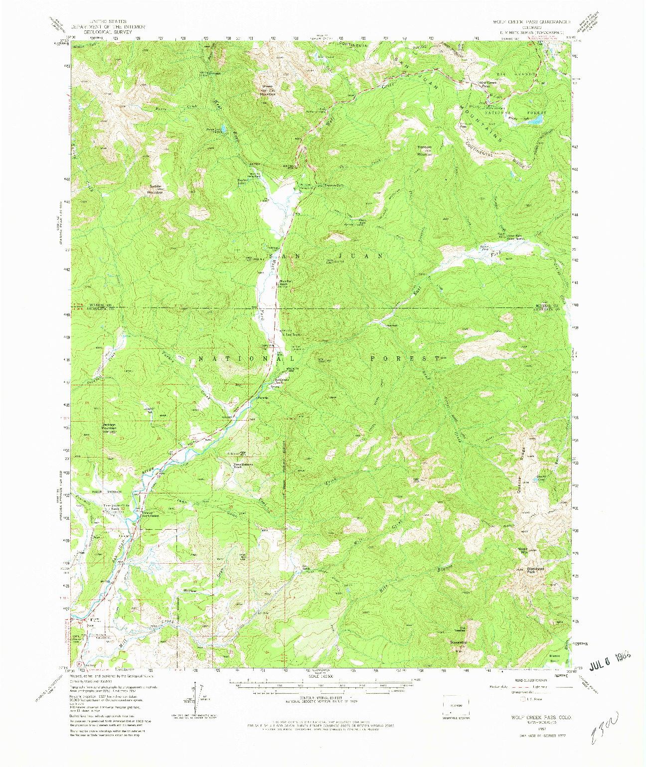 USGS 1:62500-SCALE QUADRANGLE FOR WOLF CREEK PASS, CO 1957