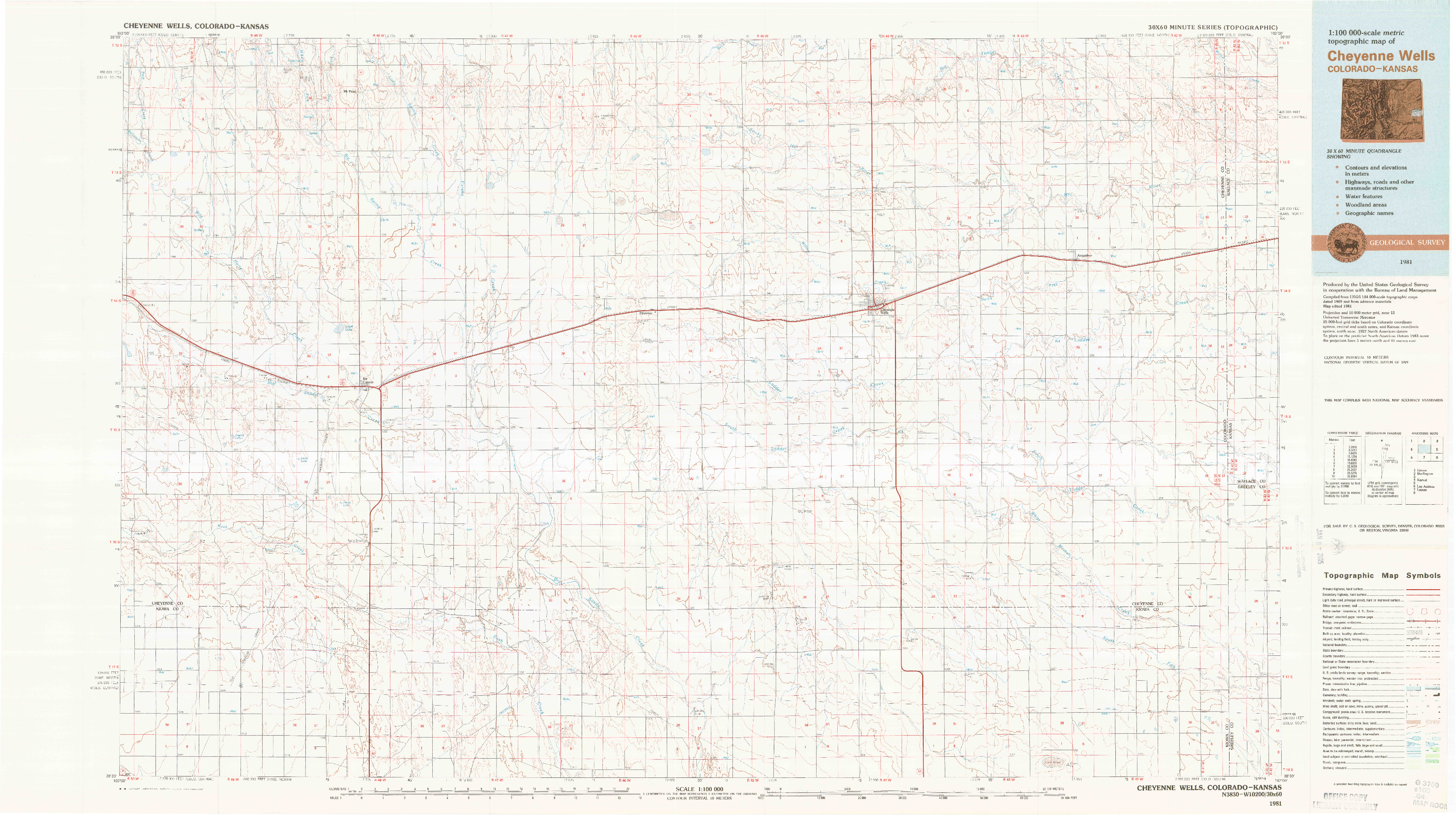 USGS 1:100000-SCALE QUADRANGLE FOR CHEYENNE WELLS, CO 1981