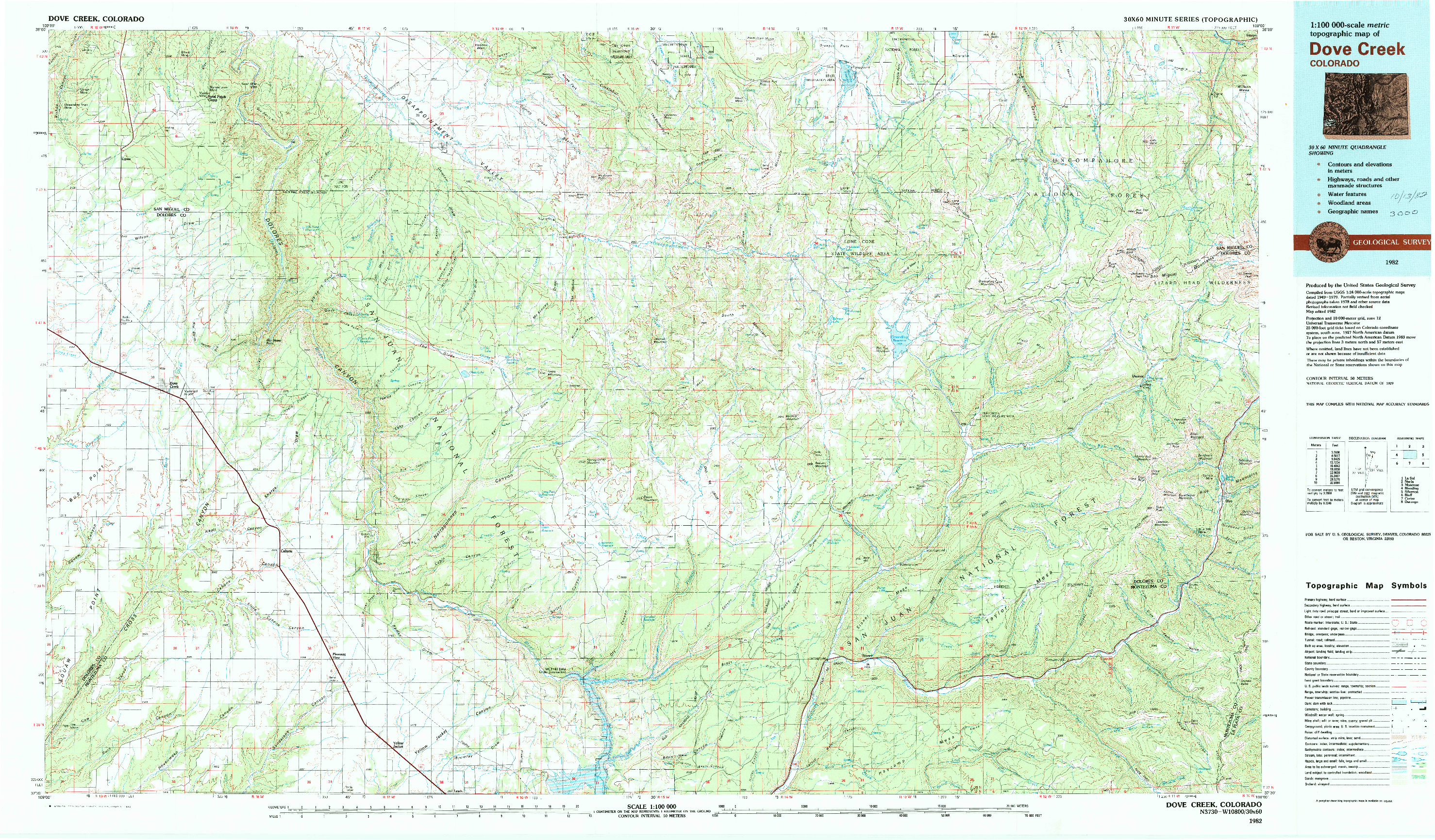 USGS 1:100000-SCALE QUADRANGLE FOR DOVE CREEK, CO 1982