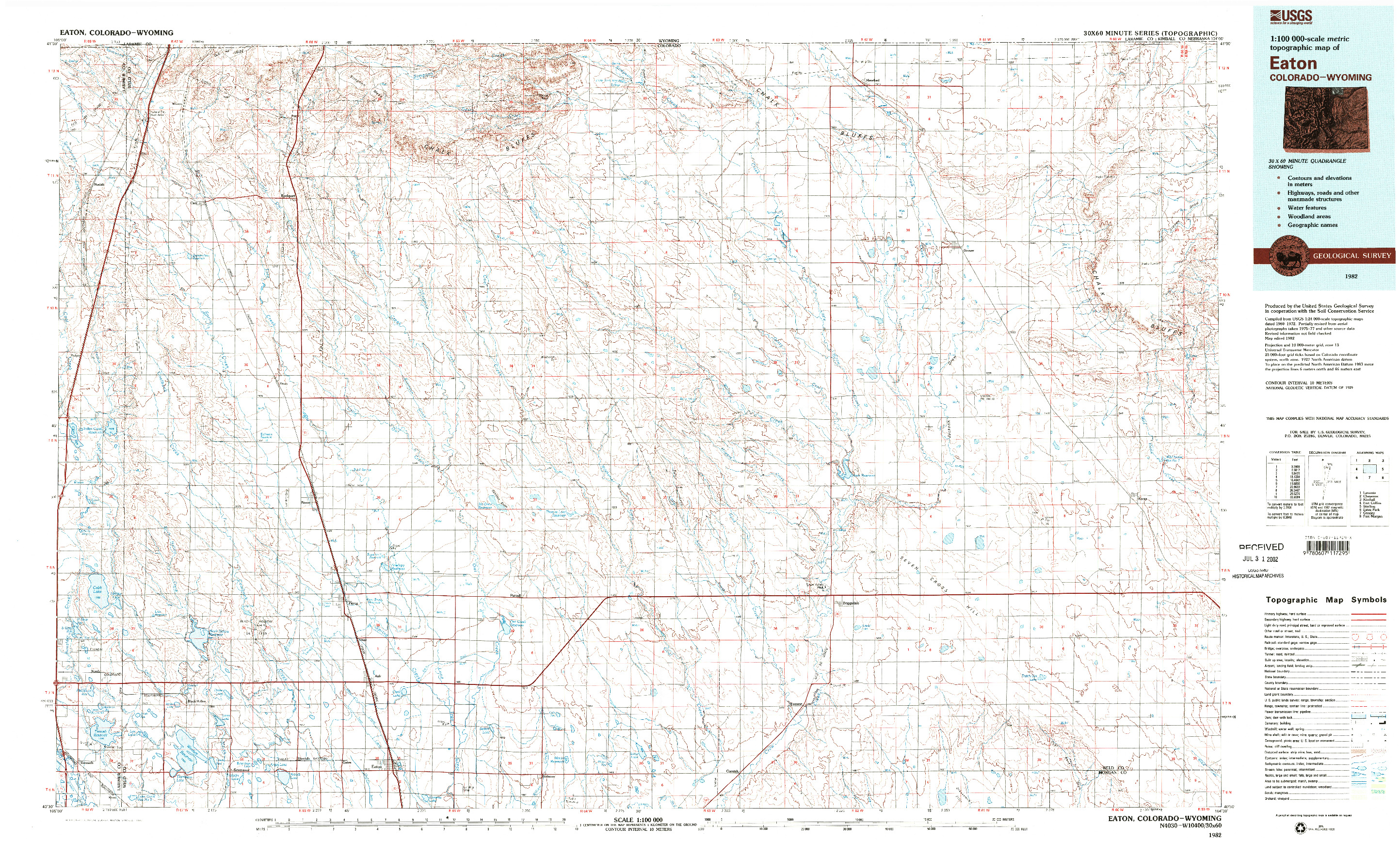 USGS 1:100000-SCALE QUADRANGLE FOR EATON, CO 1982