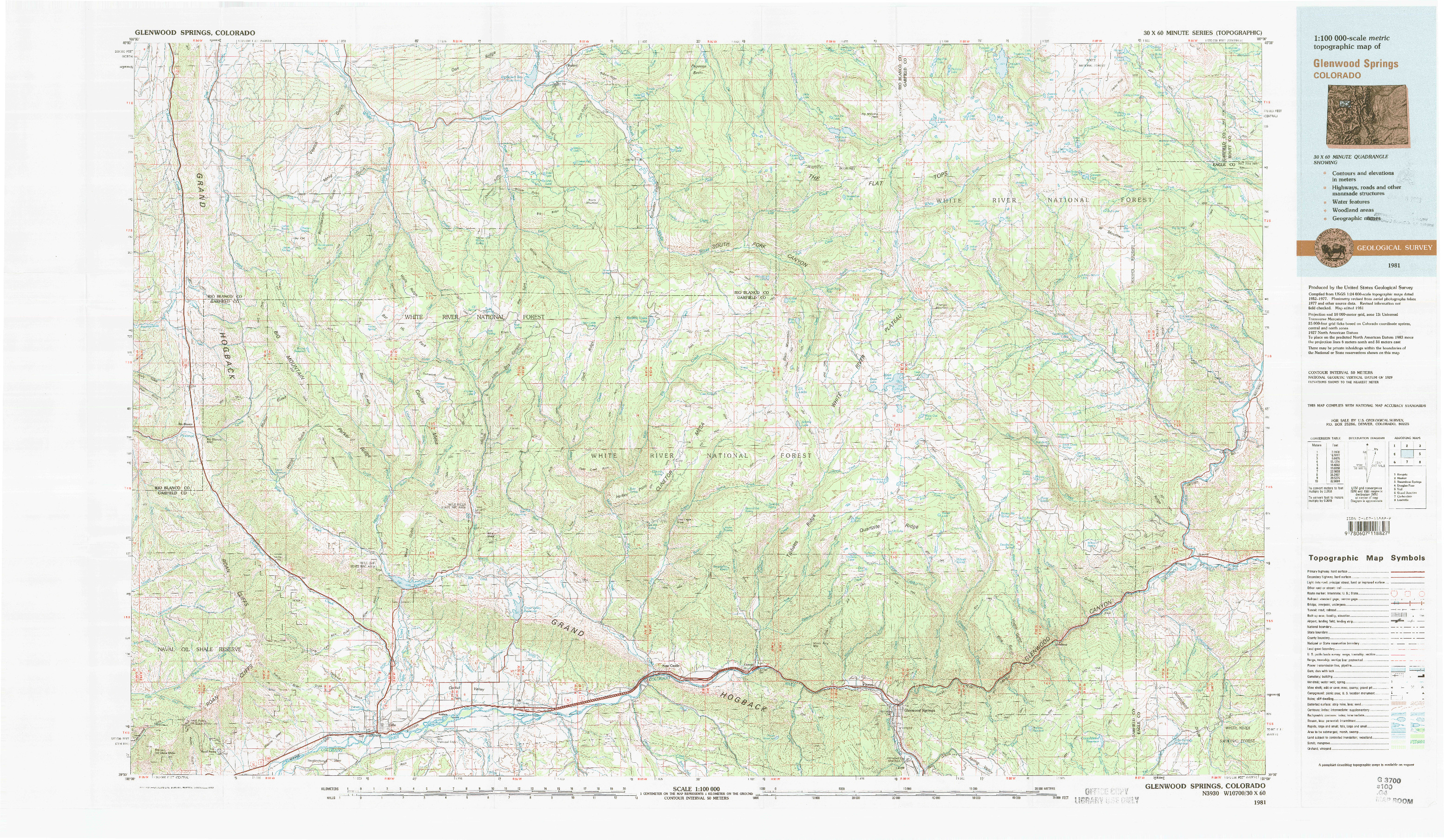 USGS 1:100000-SCALE QUADRANGLE FOR GLENWOOD SPRINGS, CO 1981