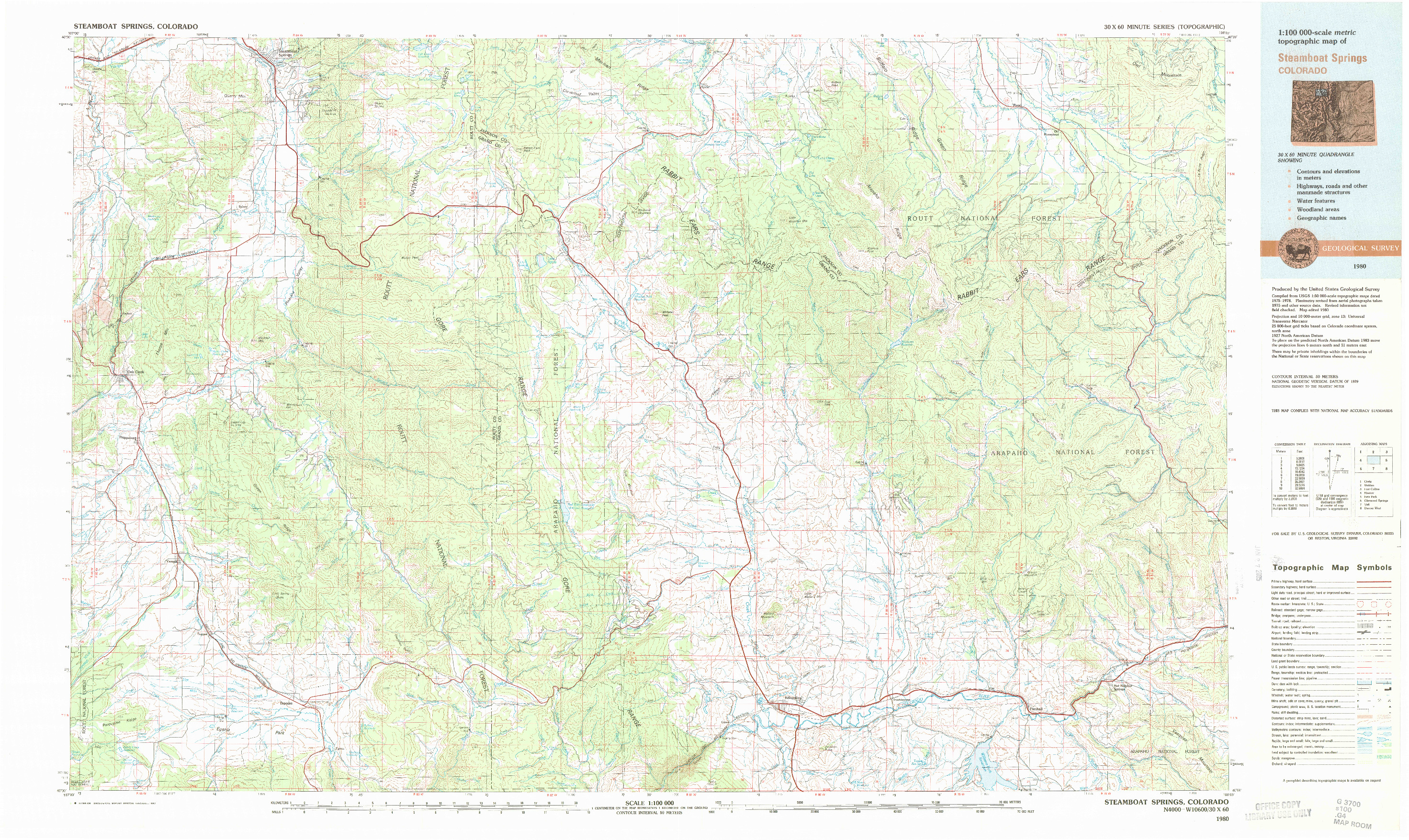 USGS 1:100000-SCALE QUADRANGLE FOR STEAMBOAT SPRINGS, CO 1980
