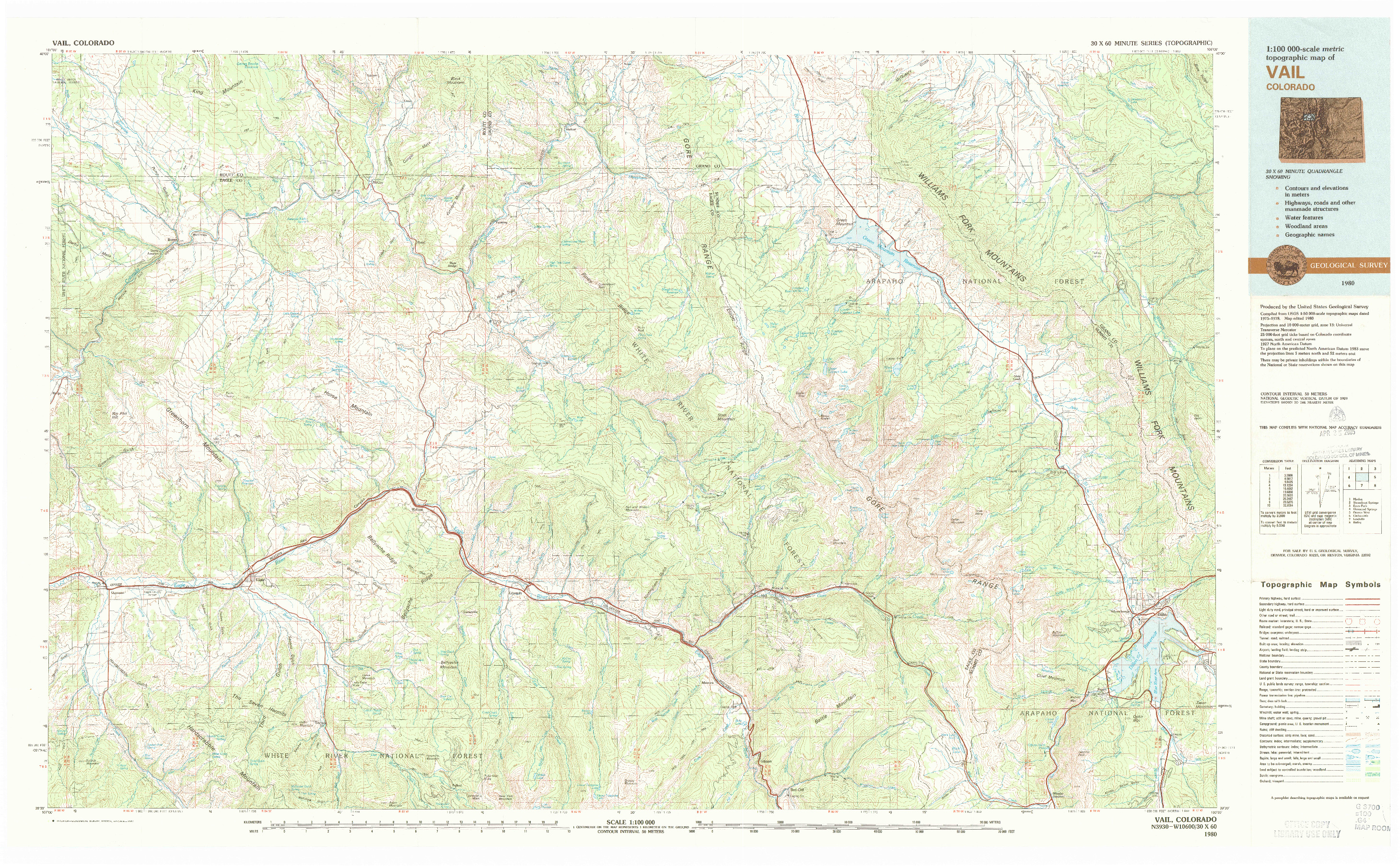 USGS 1:100000-SCALE QUADRANGLE FOR VAIL, CO 1980