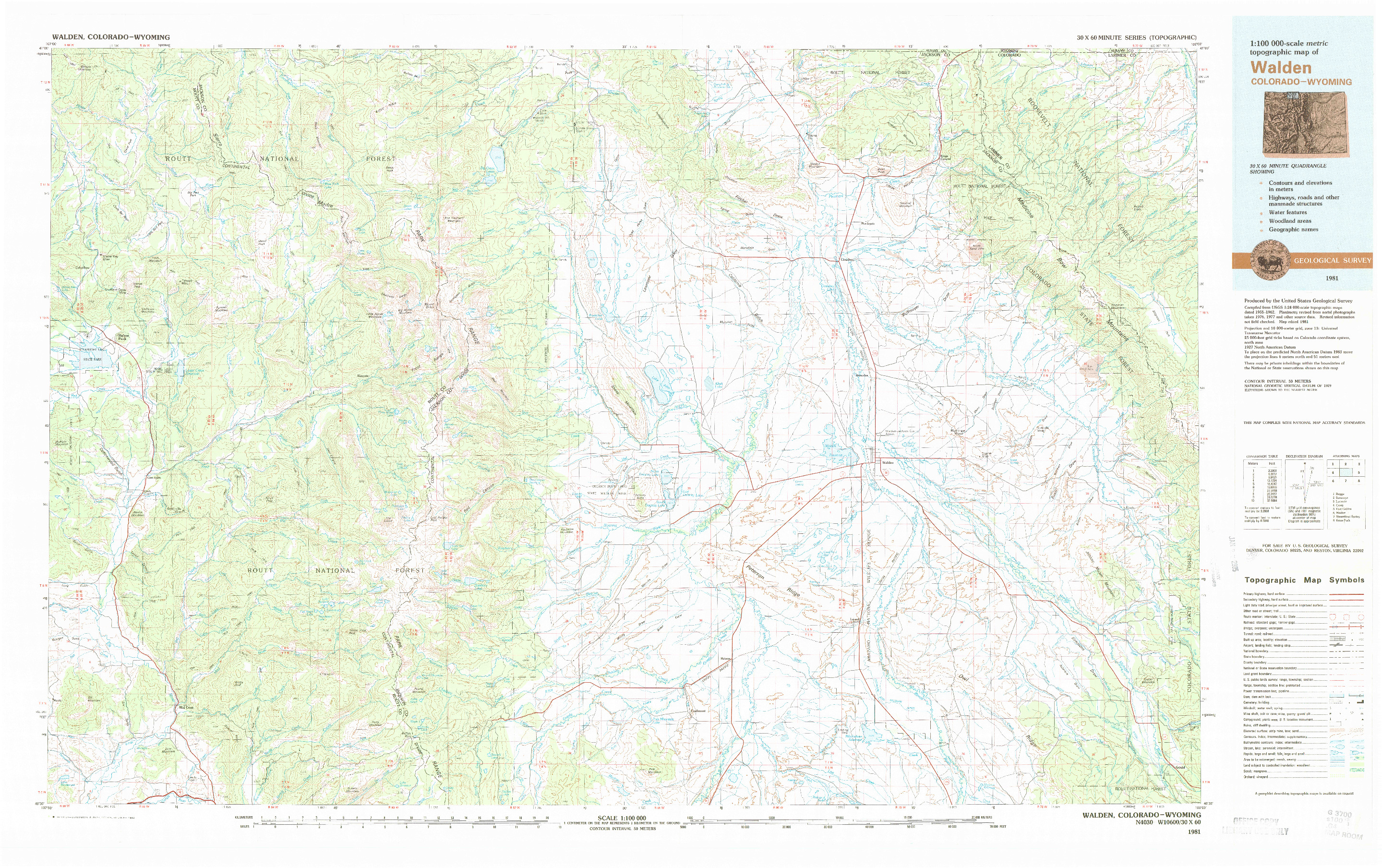 USGS 1:100000-SCALE QUADRANGLE FOR WALDEN, CO 1981