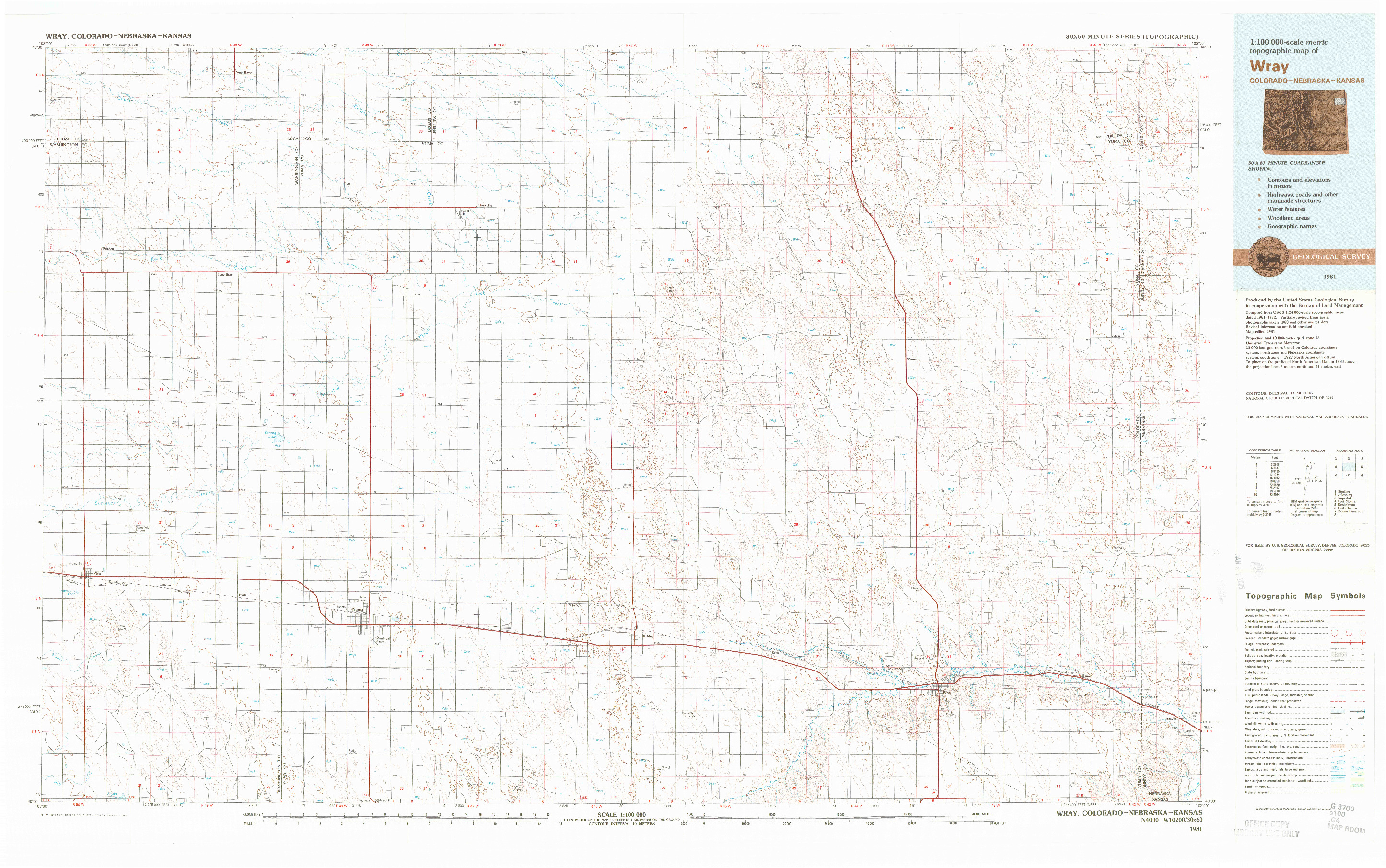 USGS 1:100000-SCALE QUADRANGLE FOR WRAY, CO 1981