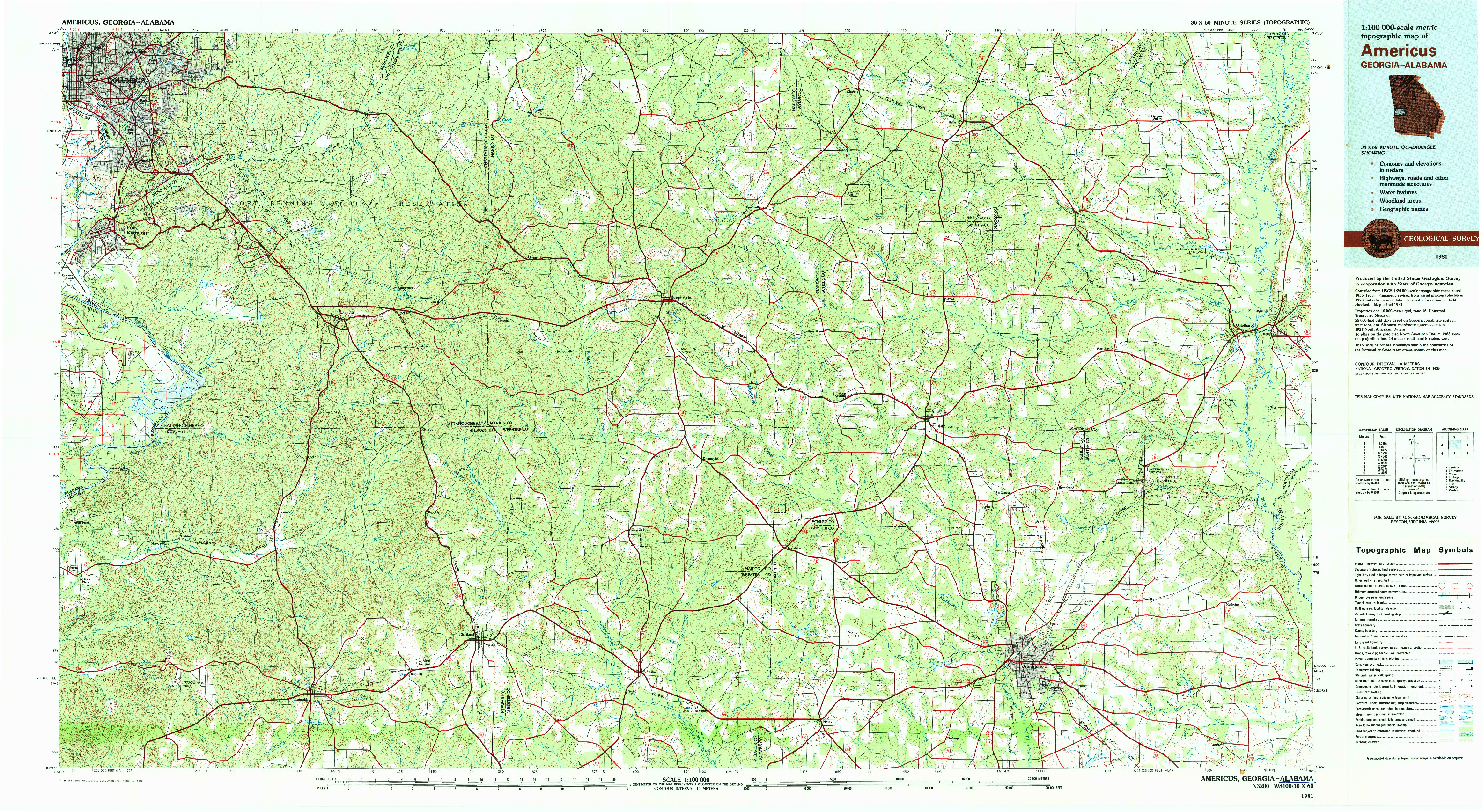 USGS 1:100000-SCALE QUADRANGLE FOR AMERICUS, GA 1981