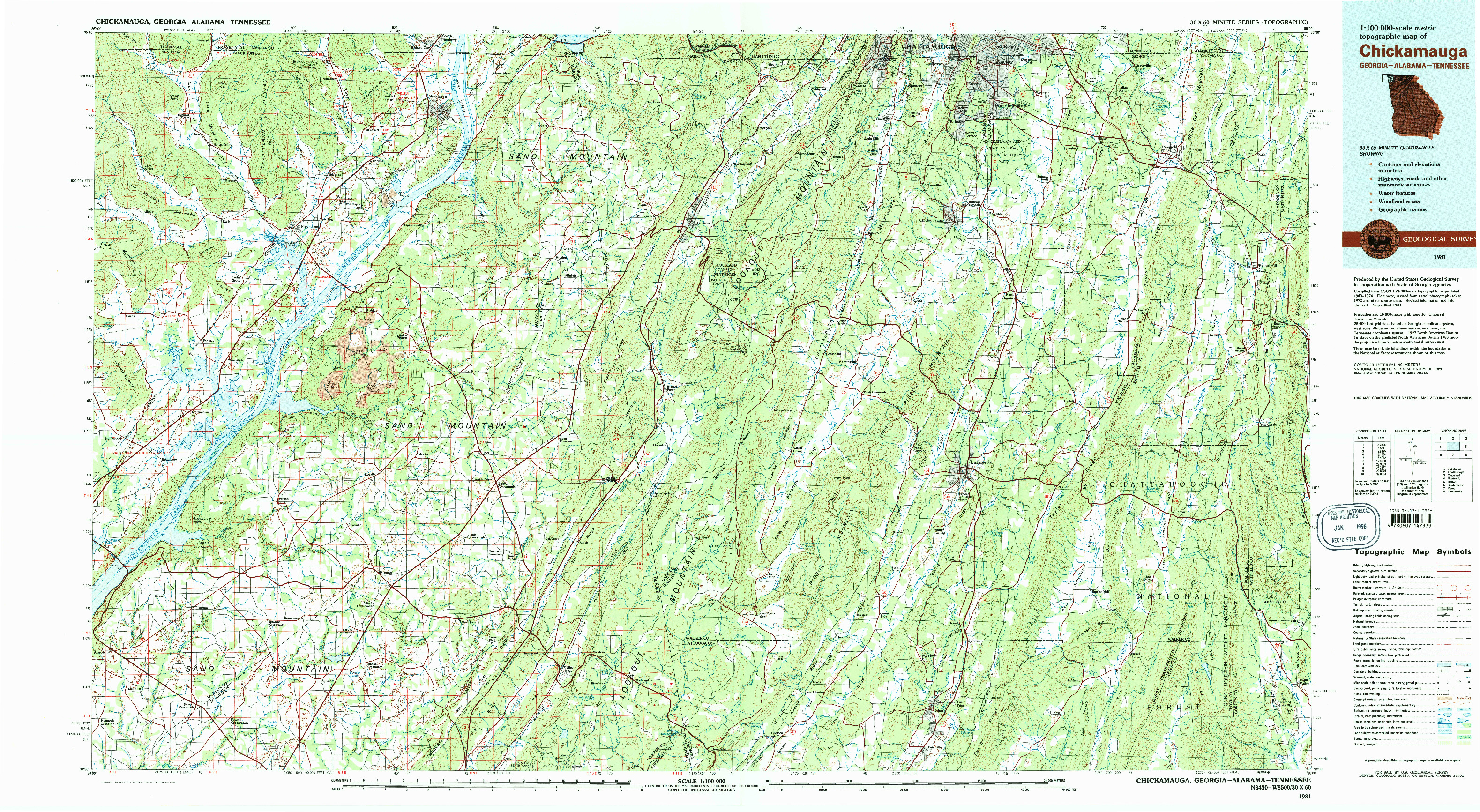 USGS 1:100000-SCALE QUADRANGLE FOR CHICKAMAUGA, GA 1981