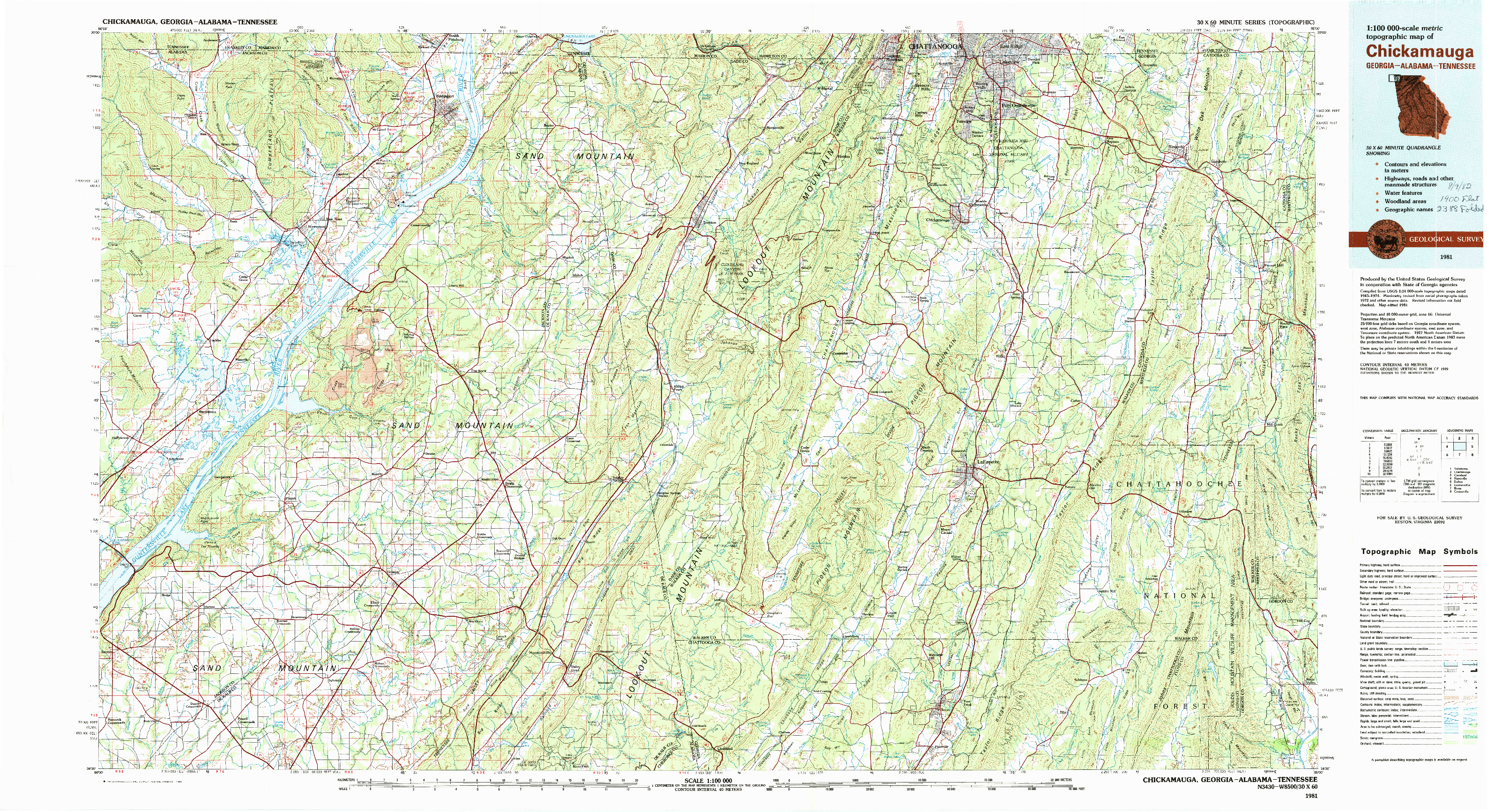 USGS 1:100000-SCALE QUADRANGLE FOR CHICKAMAUGA, GA 1981