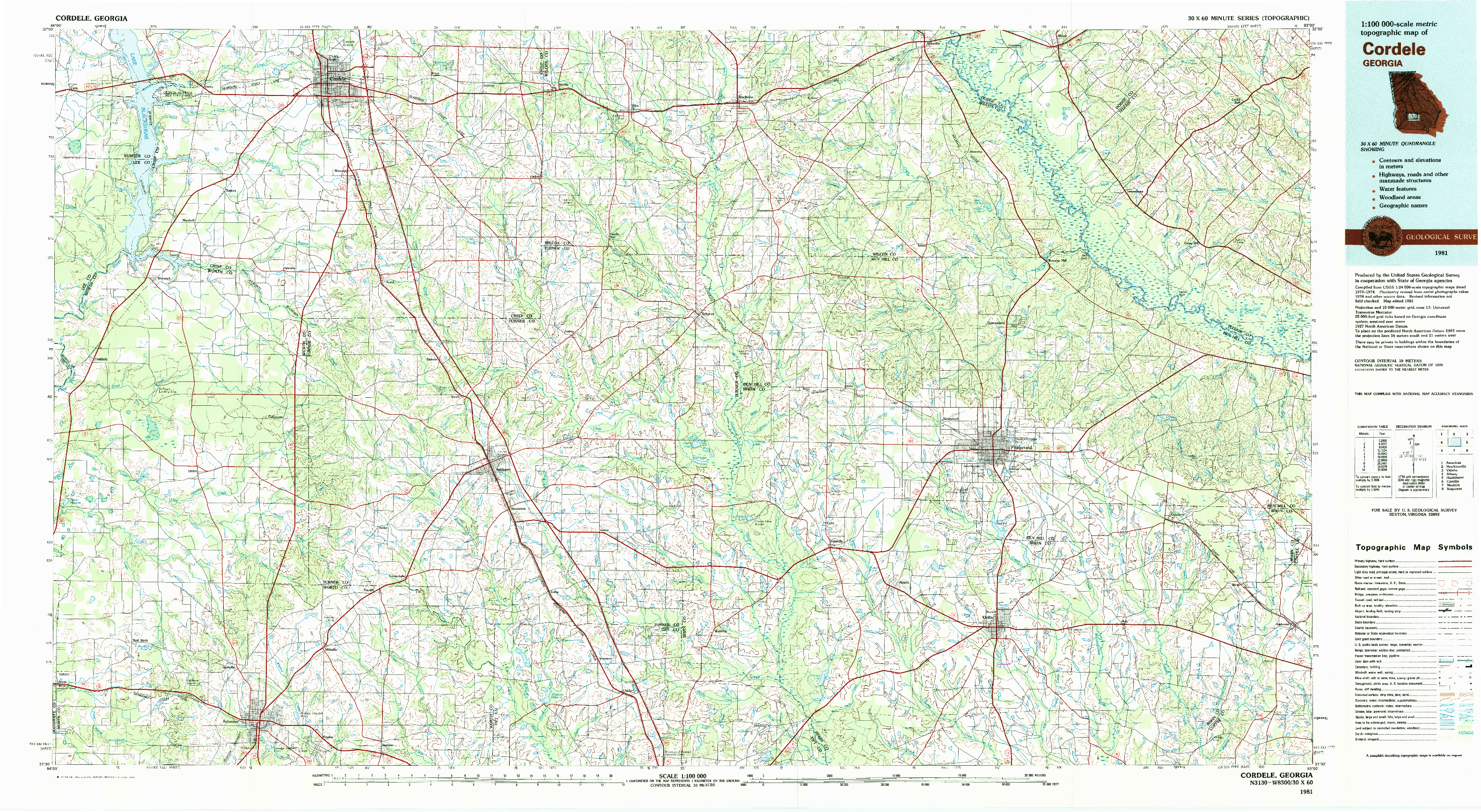 USGS 1:100000-SCALE QUADRANGLE FOR CORDELE, GA 1981