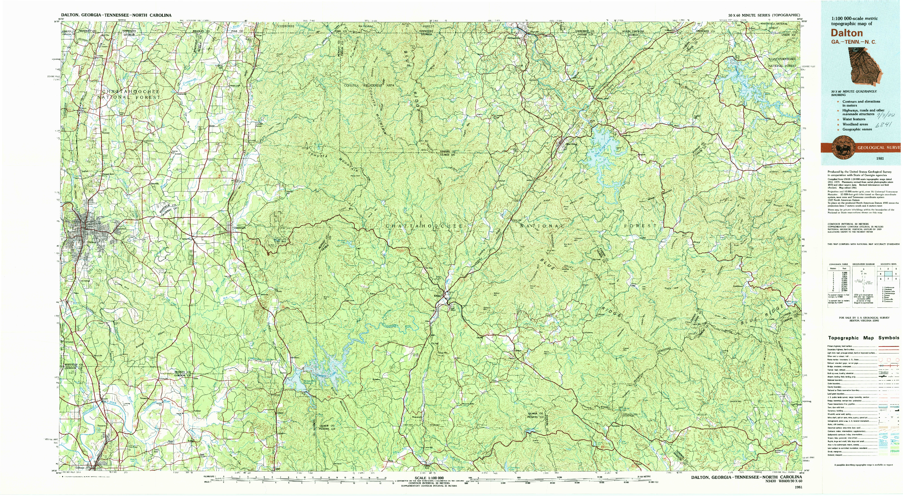 USGS 1:100000-SCALE QUADRANGLE FOR DALTON, GA 1981