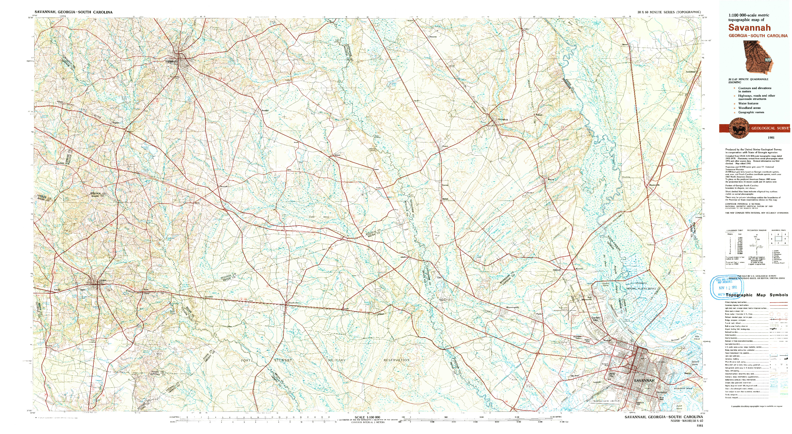 USGS 1:100000-SCALE QUADRANGLE FOR SAVANNAH, GA 1981