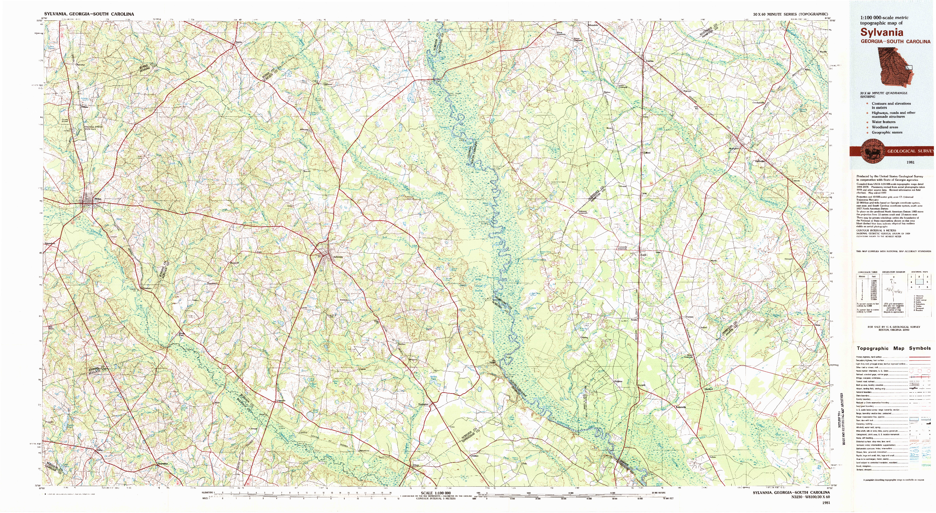 USGS 1:100000-SCALE QUADRANGLE FOR SYLVANIA, GA 1981