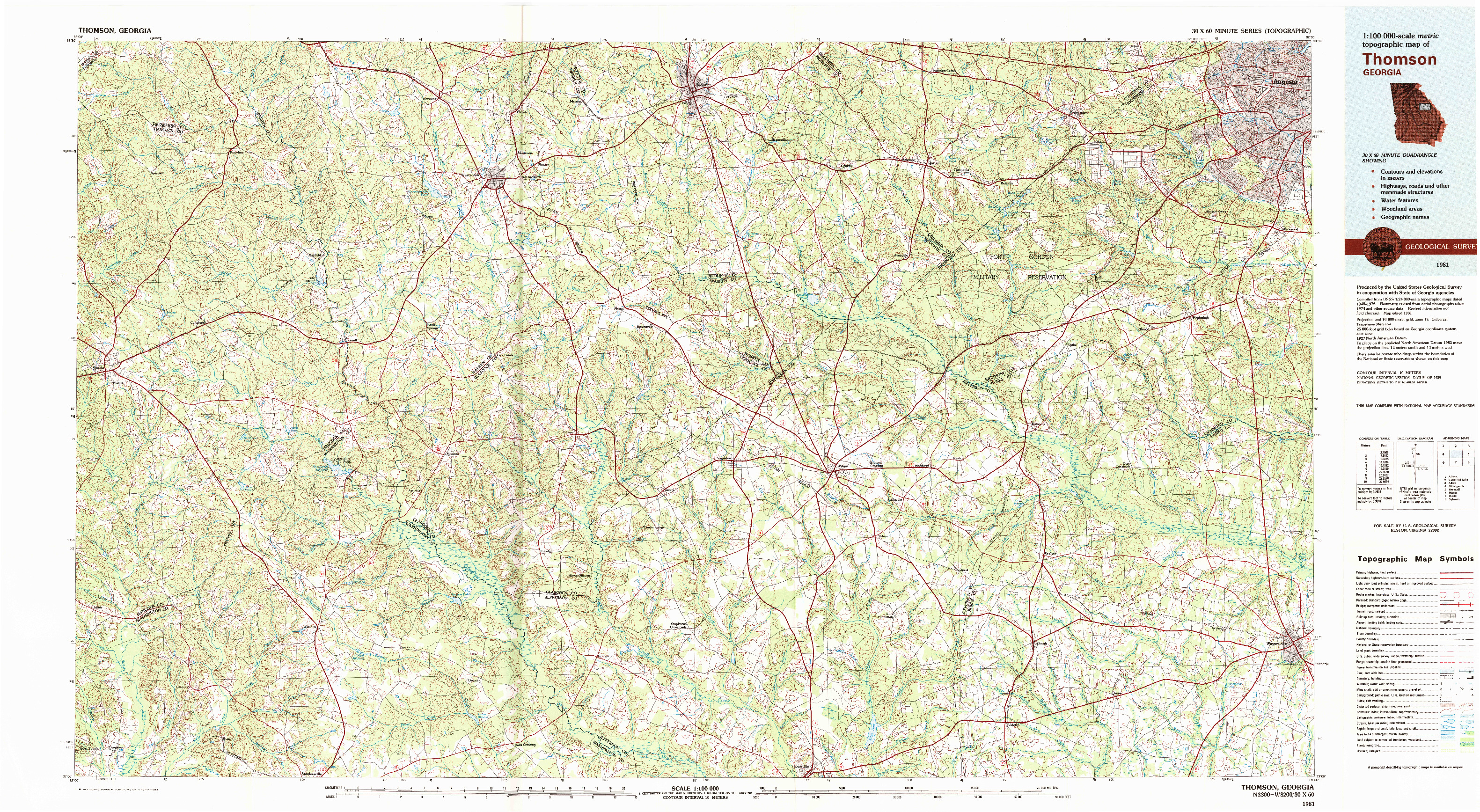 USGS 1:100000-SCALE QUADRANGLE FOR THOMSON, GA 1981