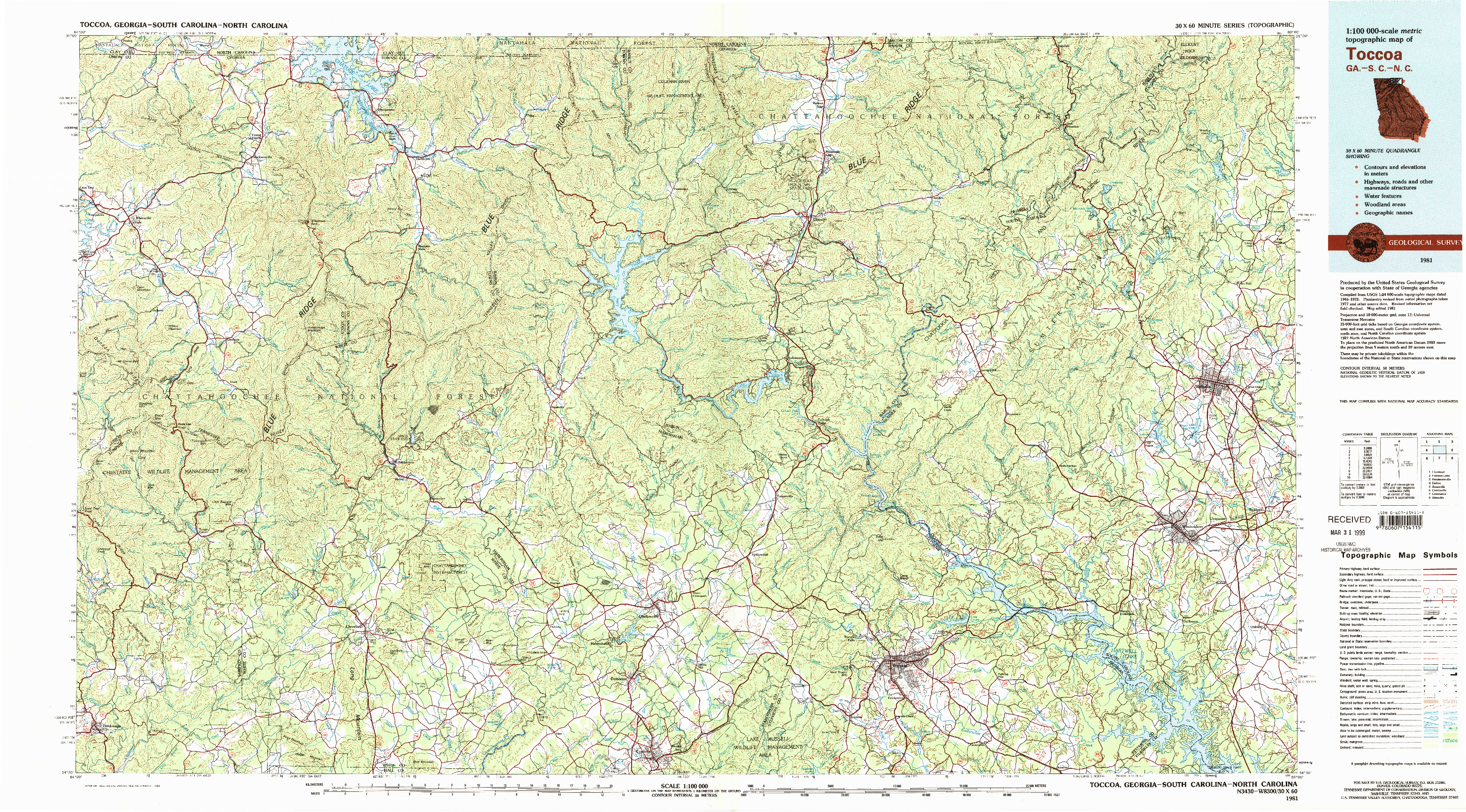 USGS 1:100000-SCALE QUADRANGLE FOR TOCCOA, GA 1981