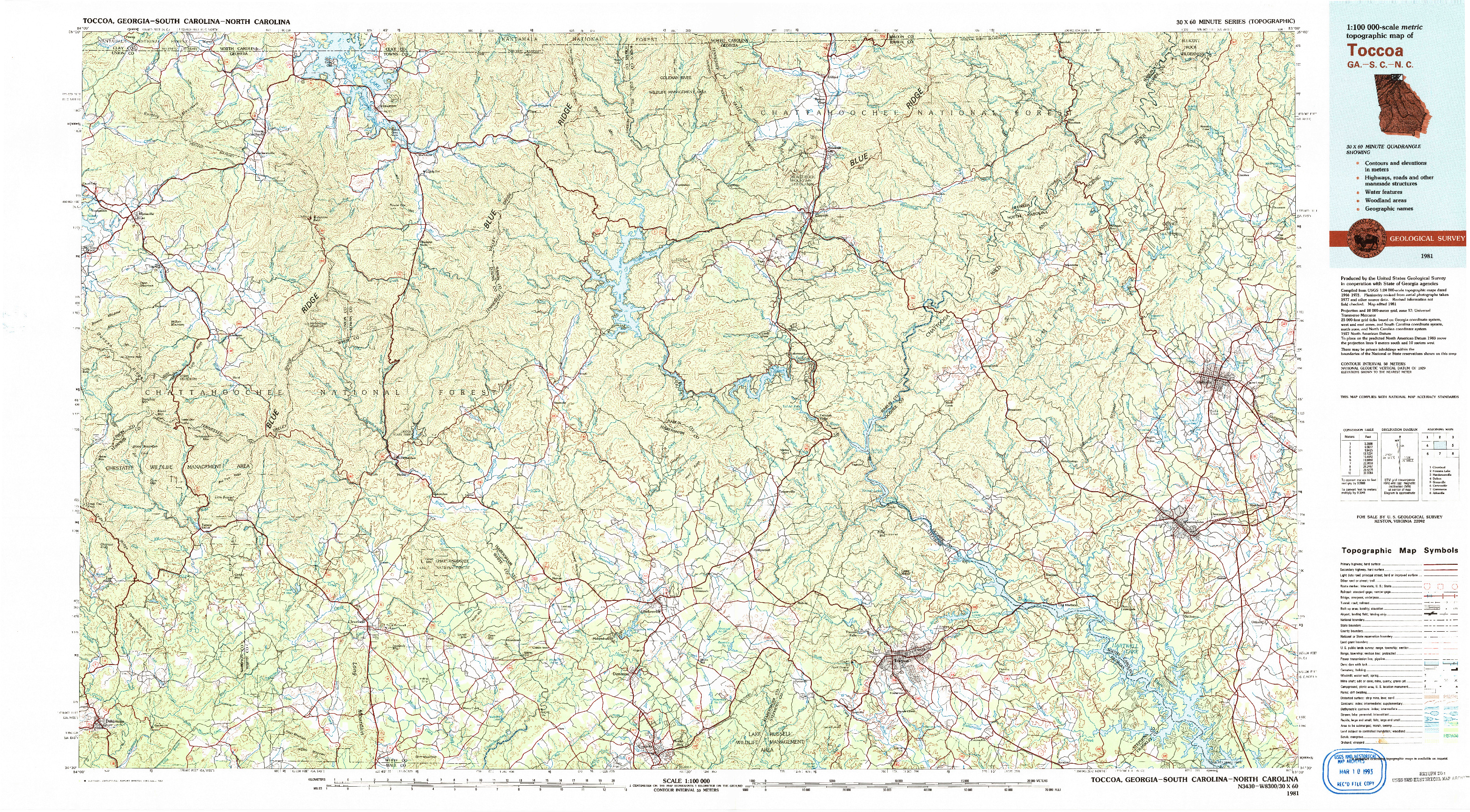 USGS 1:100000-SCALE QUADRANGLE FOR TOCCOA, GA 1981