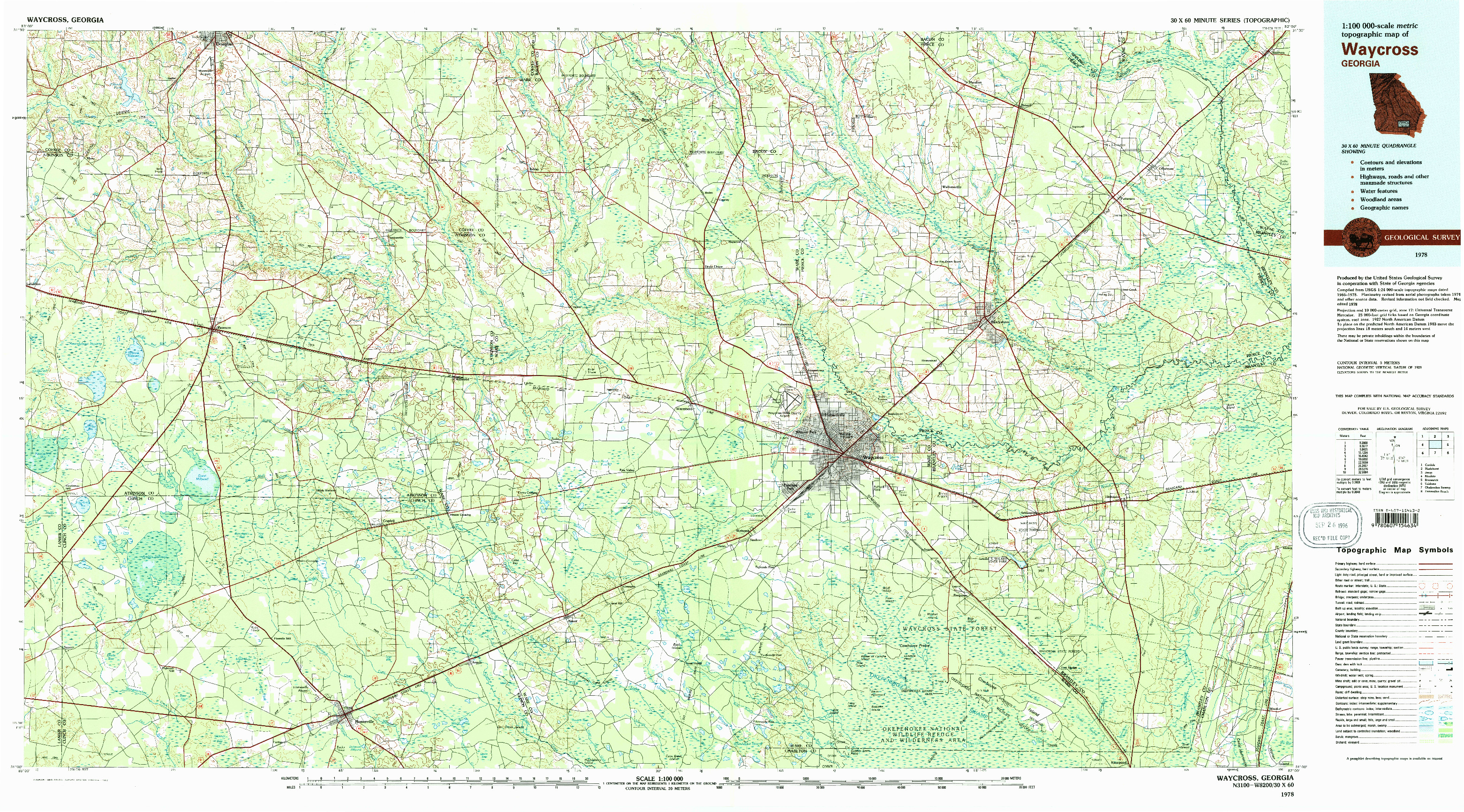 USGS 1:100000-SCALE QUADRANGLE FOR WAYCROSS, GA 1978