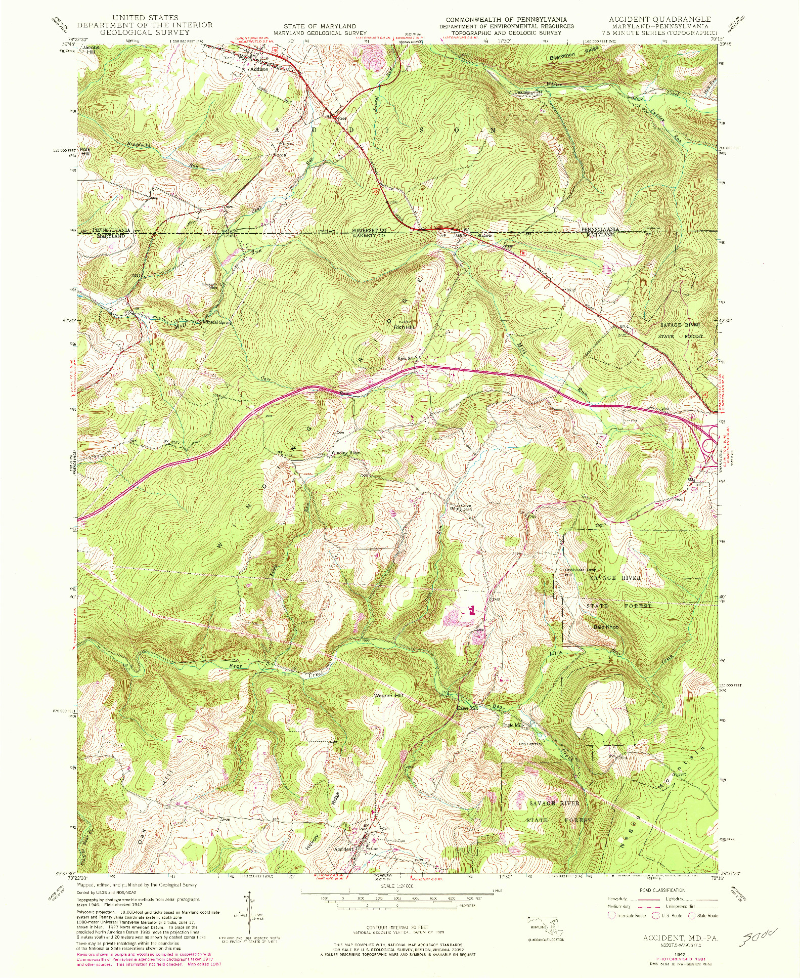 USGS 1:24000-SCALE QUADRANGLE FOR ACCIDENT, MD 1947