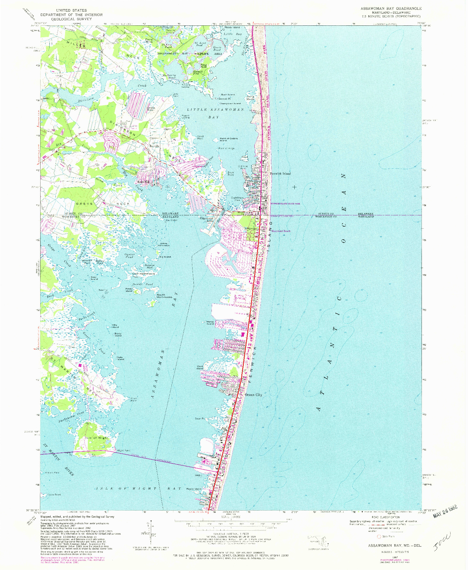 USGS 1:24000-SCALE QUADRANGLE FOR ASSAWOMAN BAY, MD 1967