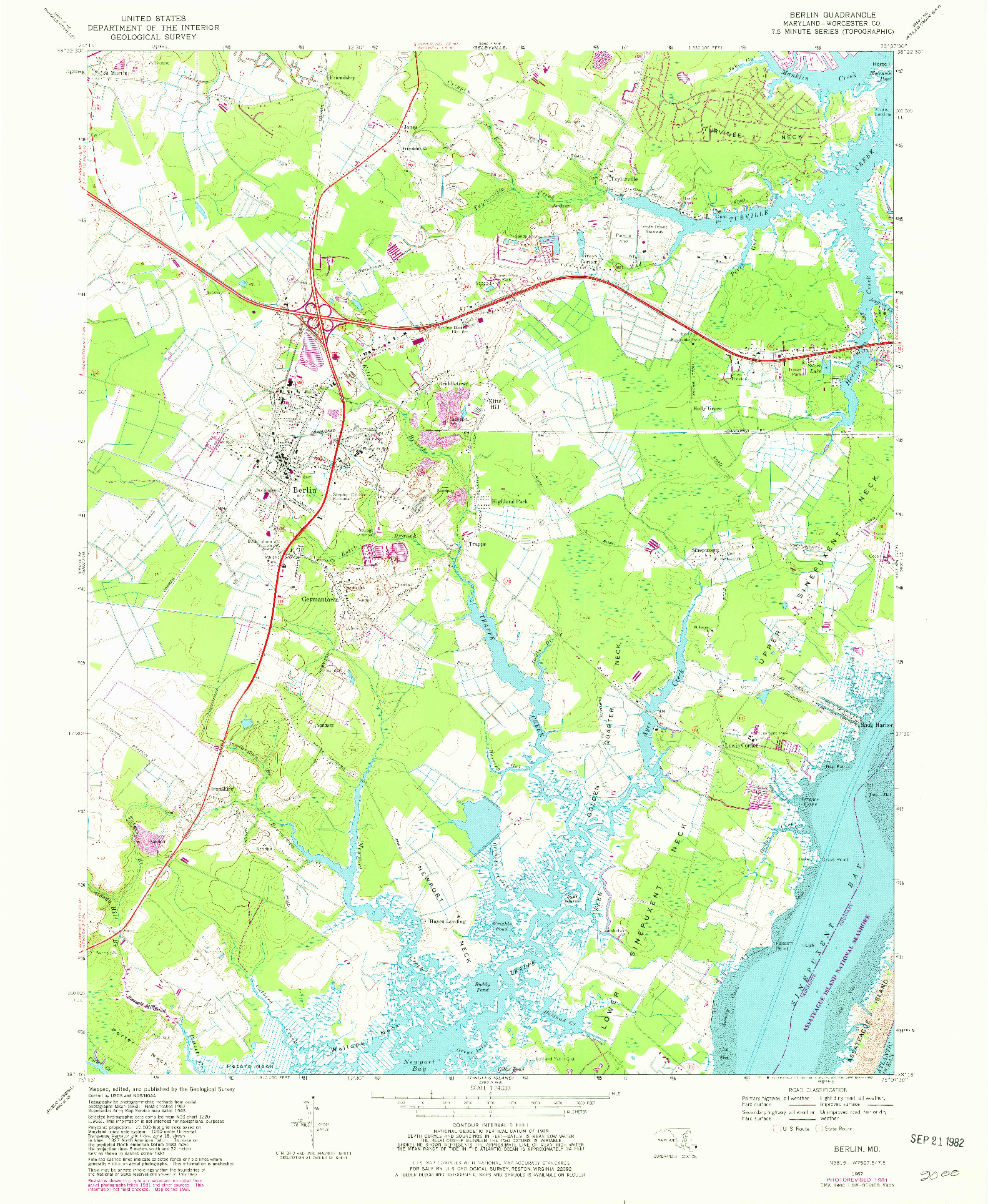 USGS 1:24000-SCALE QUADRANGLE FOR BERLIN, MD 1967