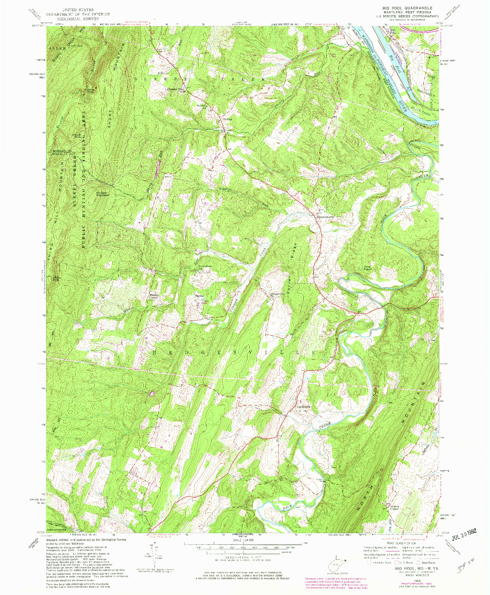 USGS 1:24000-SCALE QUADRANGLE FOR BIG POOL, MD 1958