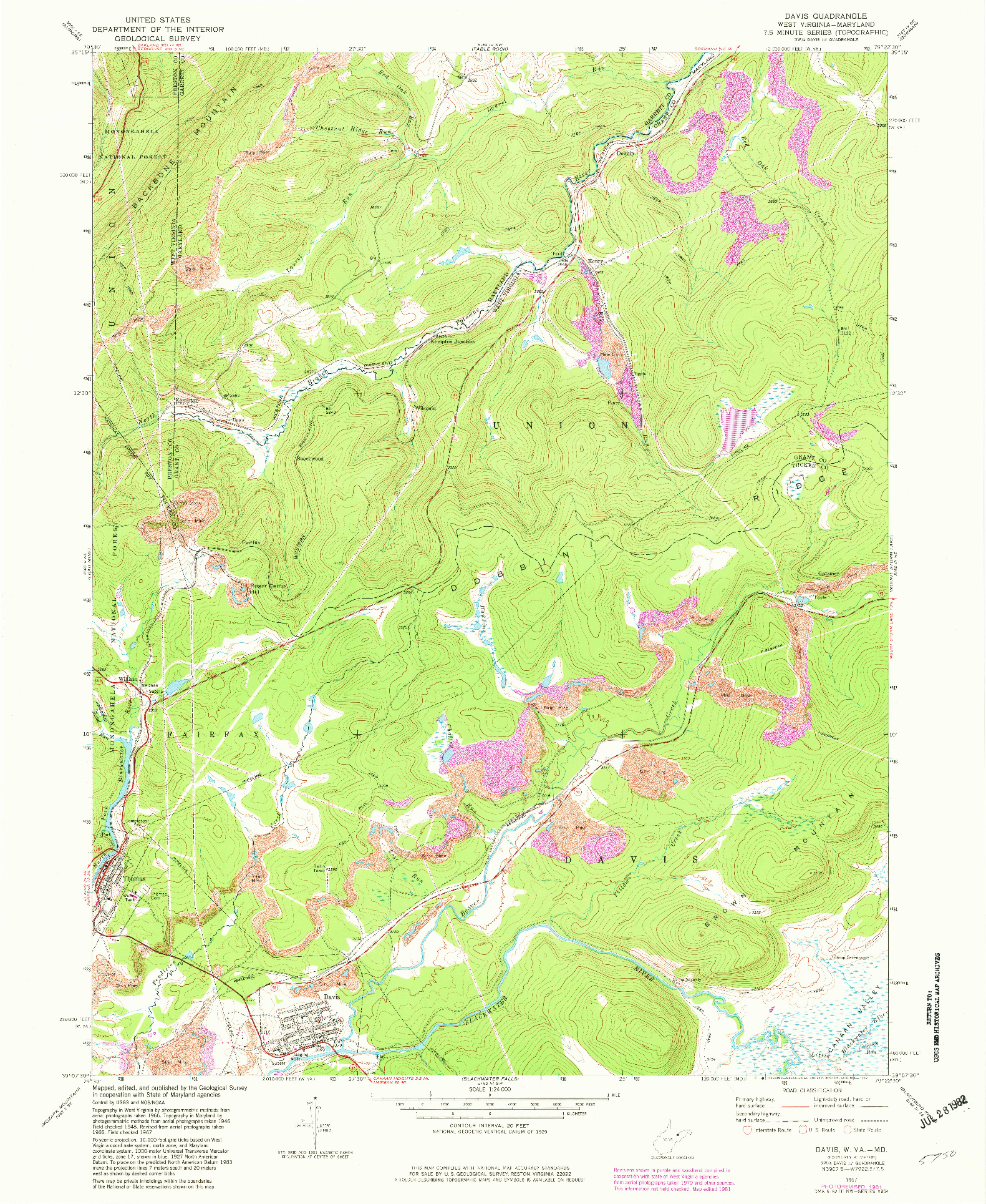 USGS 1:24000-SCALE QUADRANGLE FOR DAVIS, MD 1967