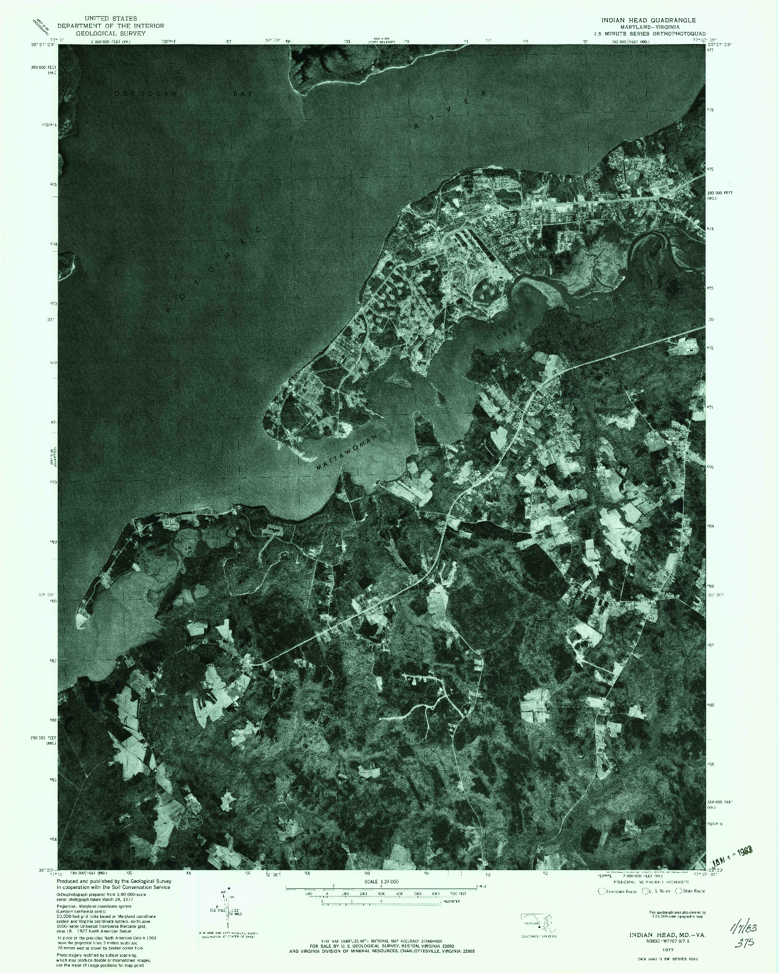 USGS 1:24000-SCALE QUADRANGLE FOR INDIAN HEAD, MD 1977