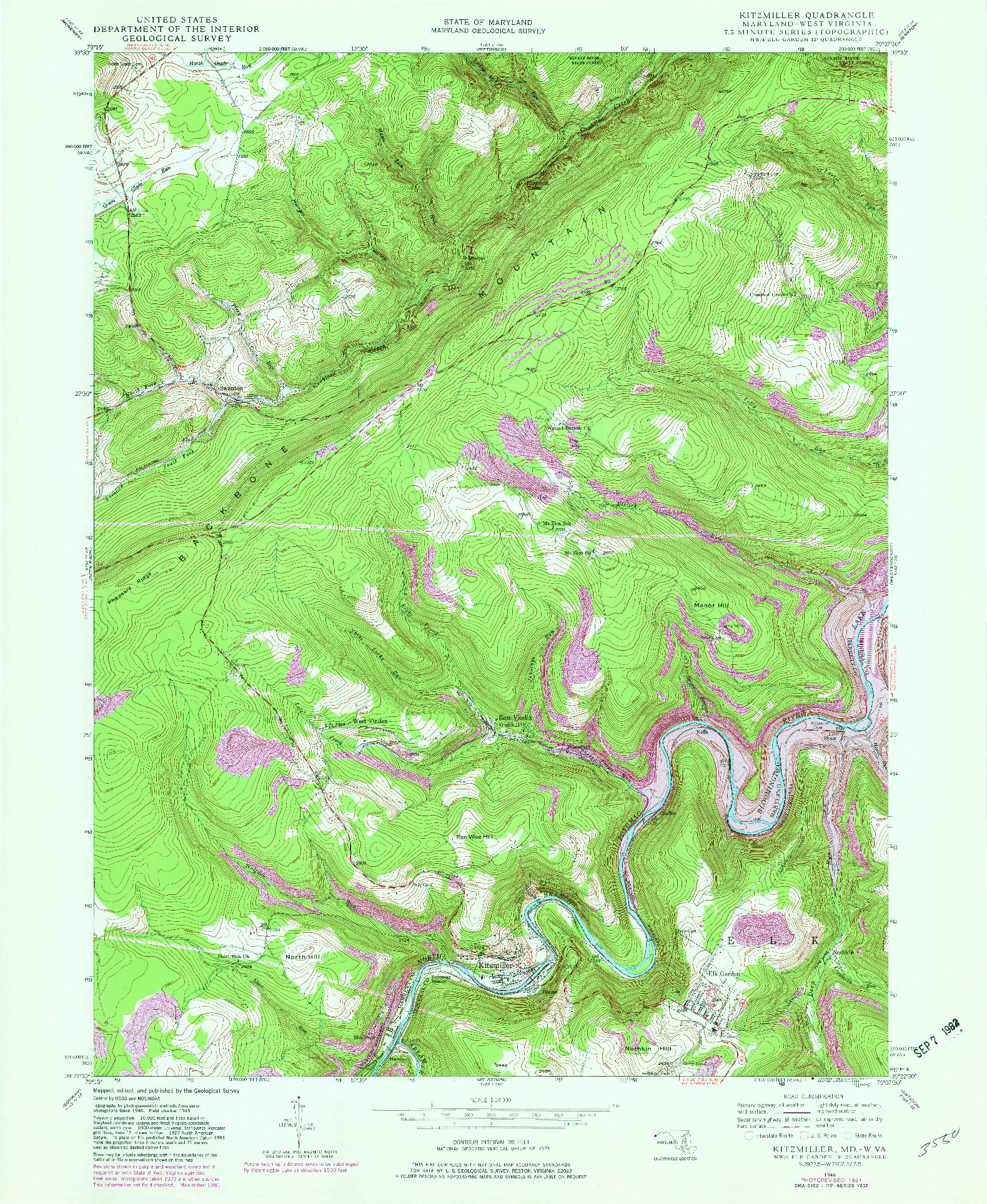 USGS 1:24000-SCALE QUADRANGLE FOR KITZMILLER, MD 1948