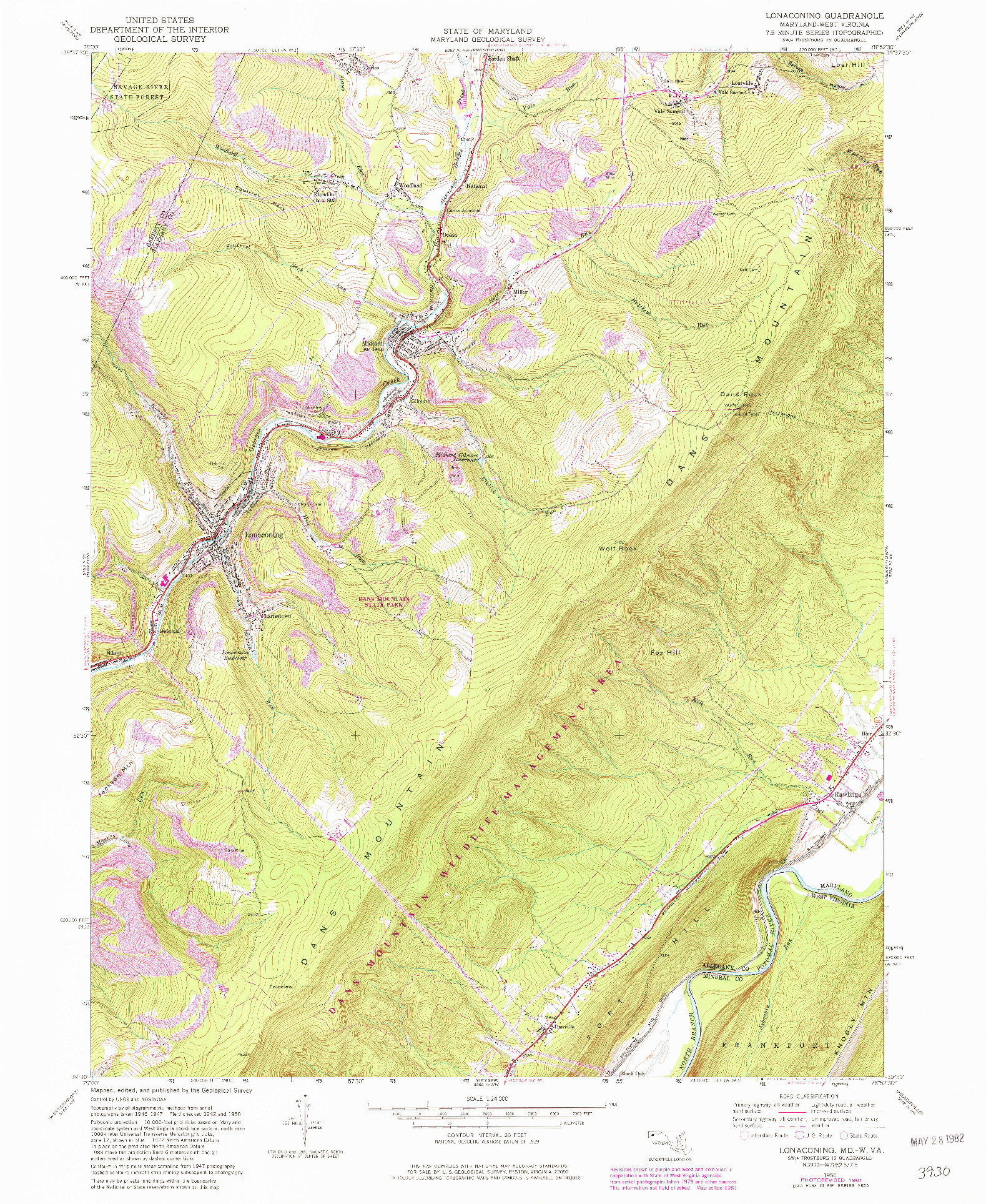 USGS 1:24000-SCALE QUADRANGLE FOR LONACONING, MD 1950