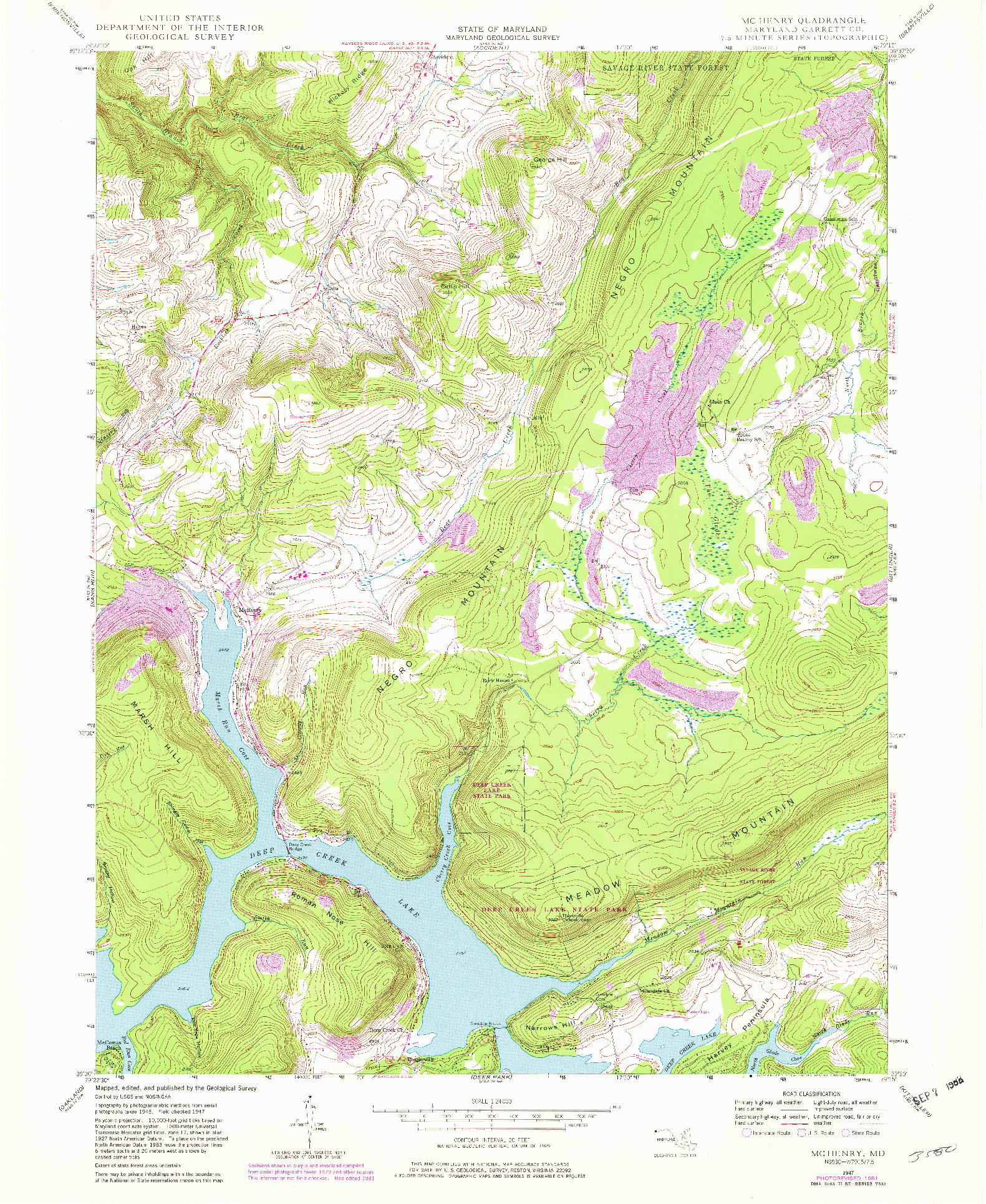 USGS 1:24000-SCALE QUADRANGLE FOR MCHENRY, MD 1947