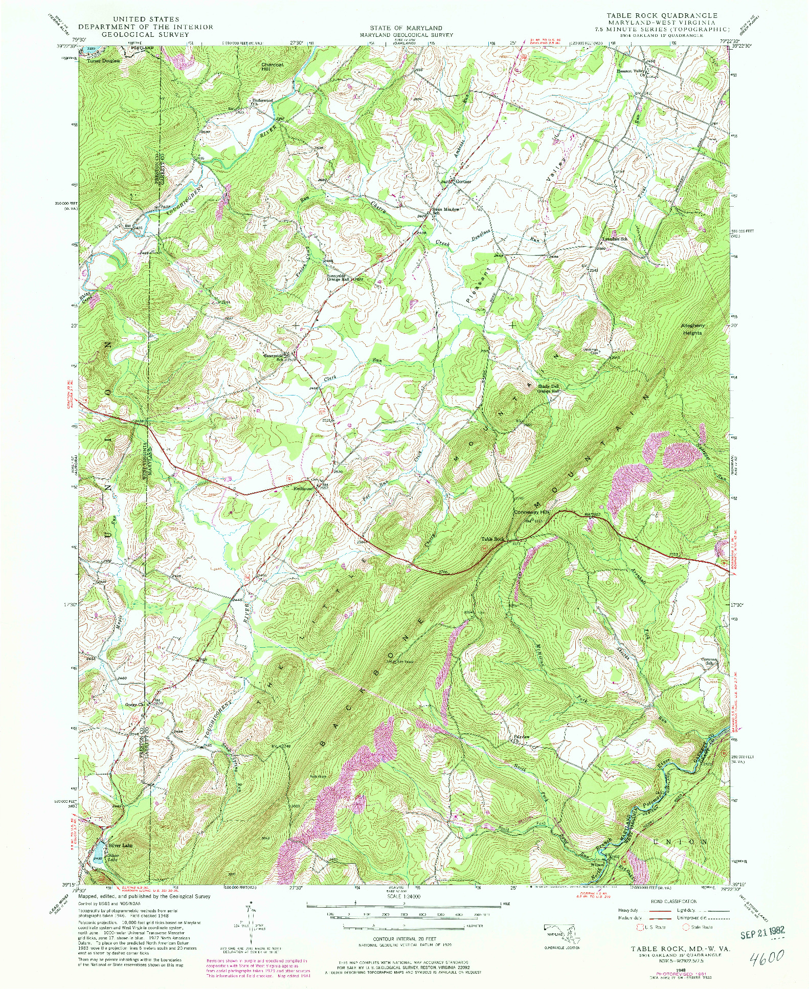 USGS 1:24000-SCALE QUADRANGLE FOR TABLE ROCK, MD 1948