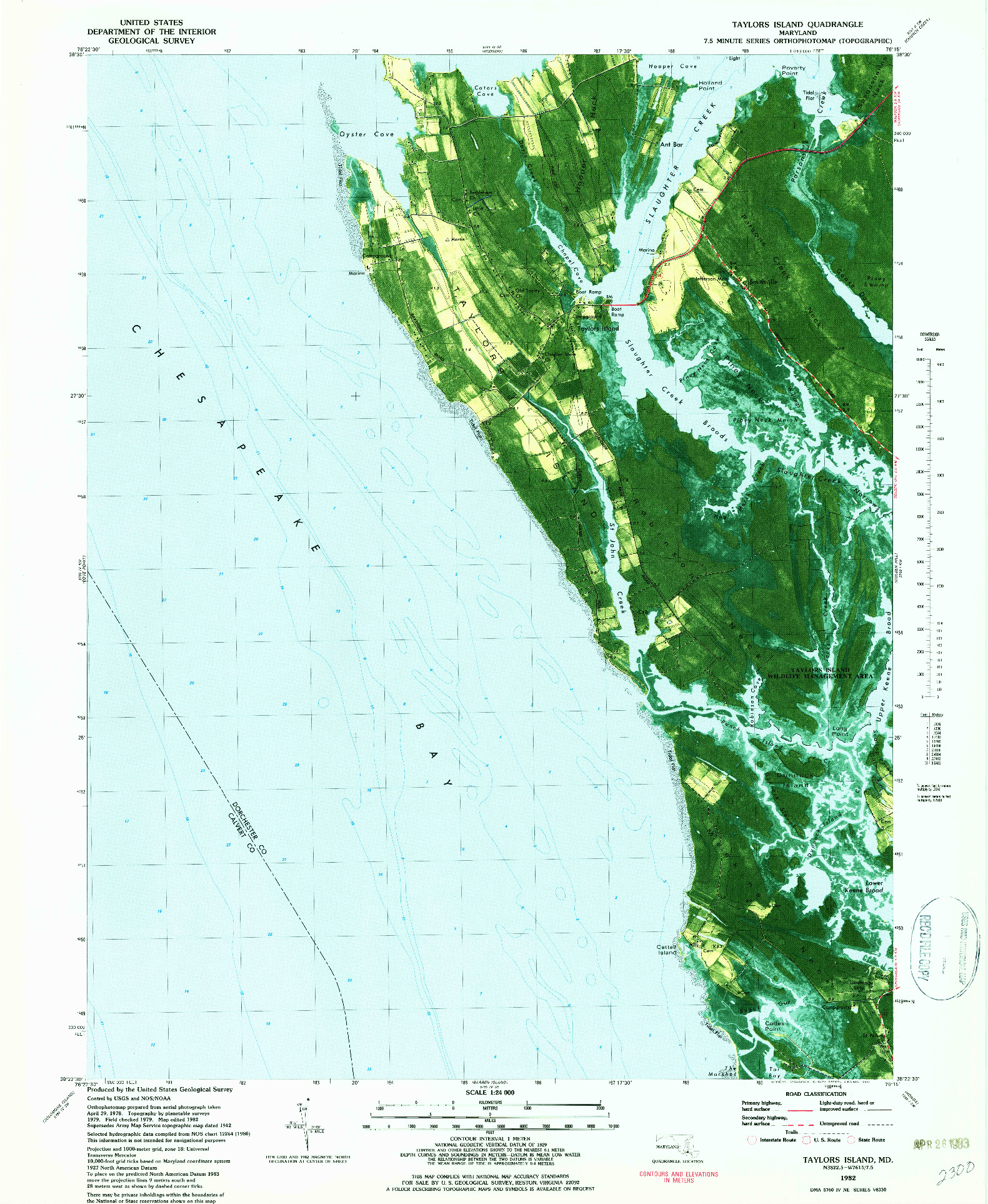 USGS 1:24000-SCALE QUADRANGLE FOR TAYLORS ISLAND, MD 1982