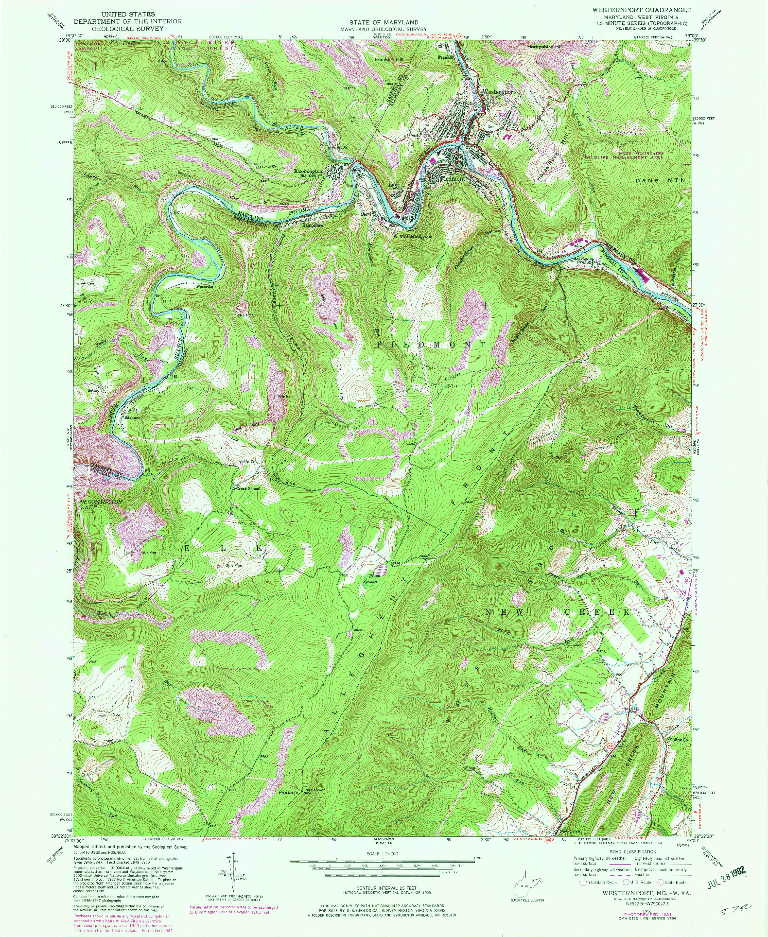USGS 1:24000-SCALE QUADRANGLE FOR WESTERNPORT, MD 1950