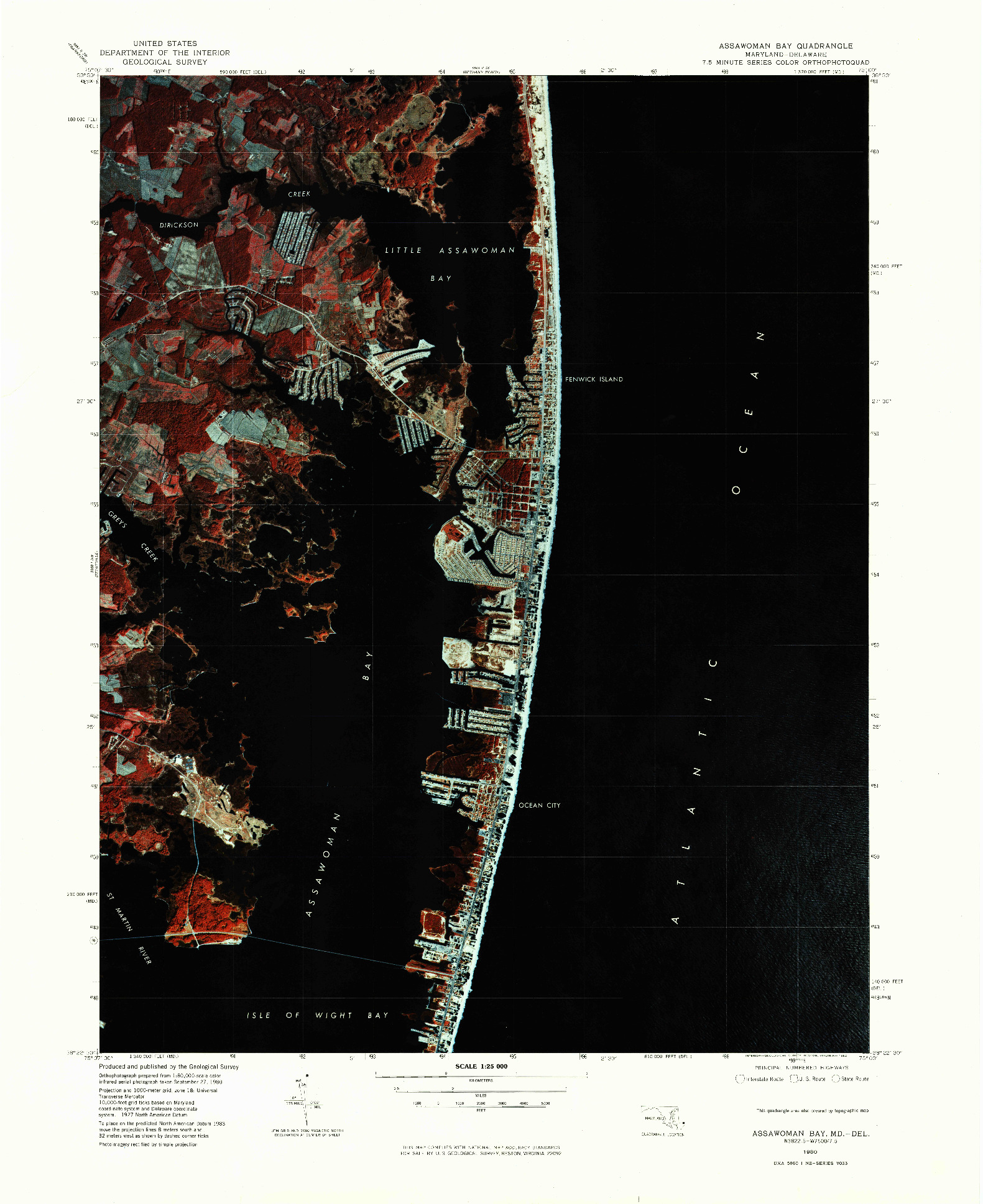 USGS 1:25000-SCALE QUADRANGLE FOR ASSAWOMAN BAY, MD 1980