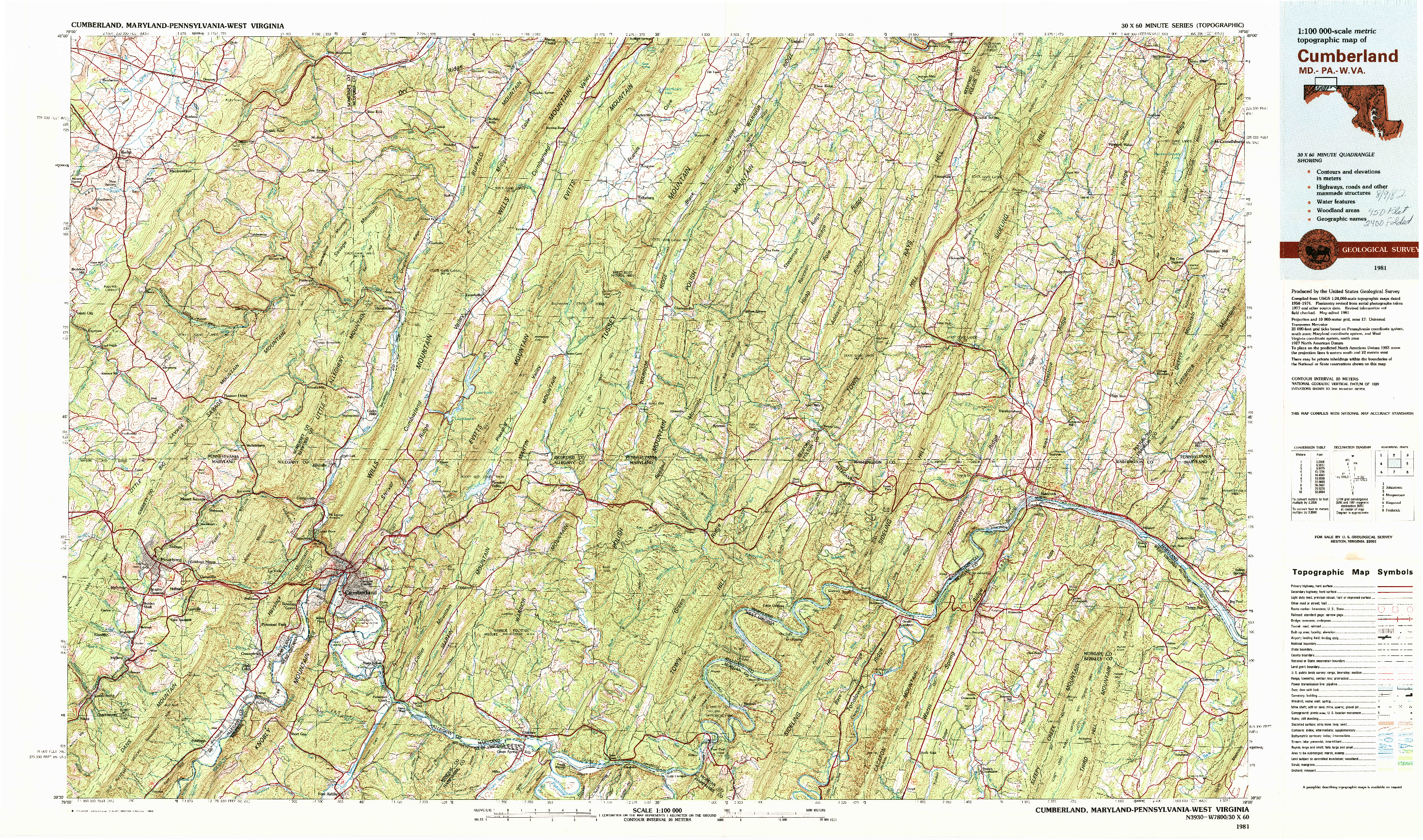 USGS 1:100000-SCALE QUADRANGLE FOR CUMBERLAND, MD 1981