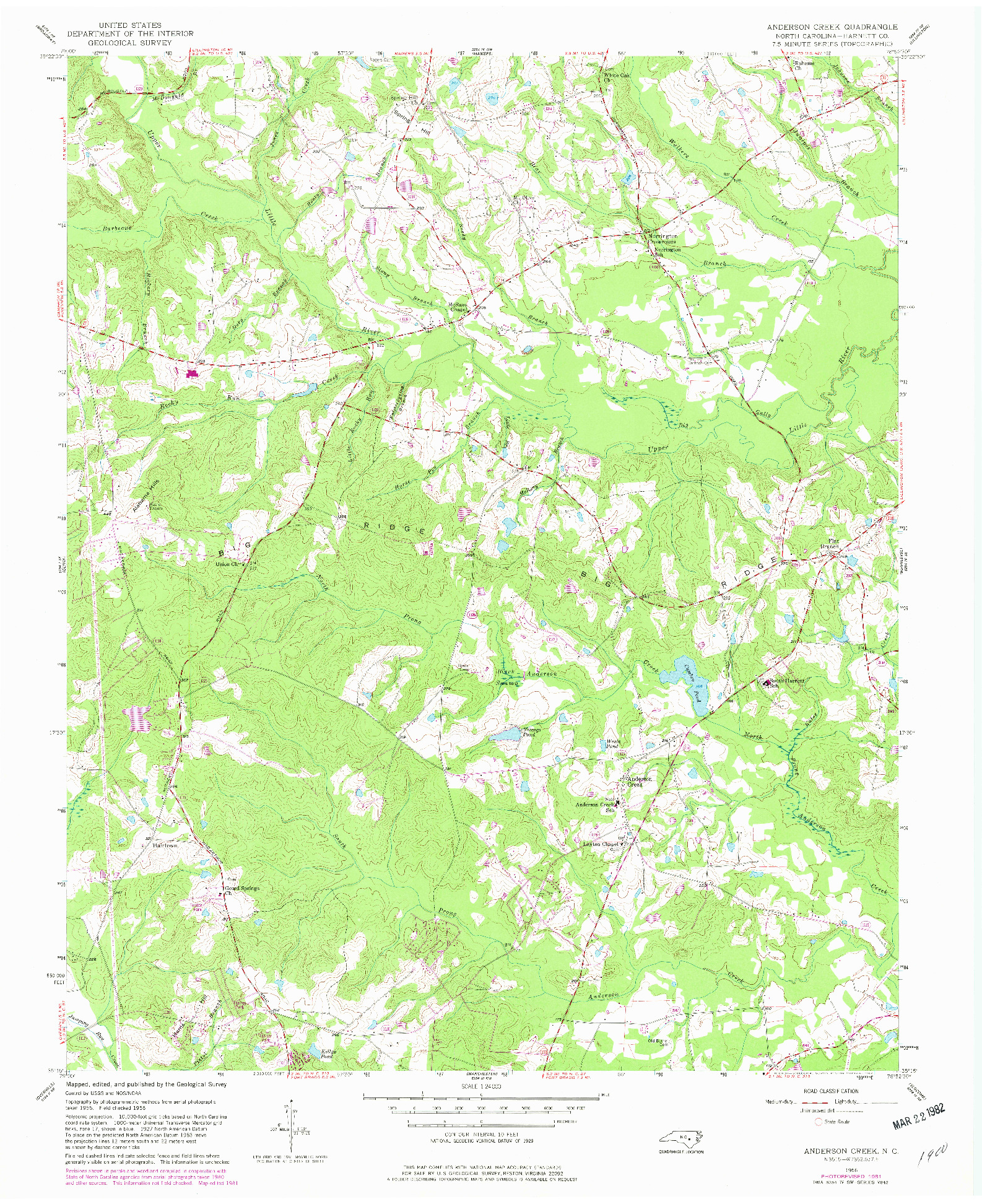 USGS 1:24000-SCALE QUADRANGLE FOR ANDERSON CREEK, NC 1956